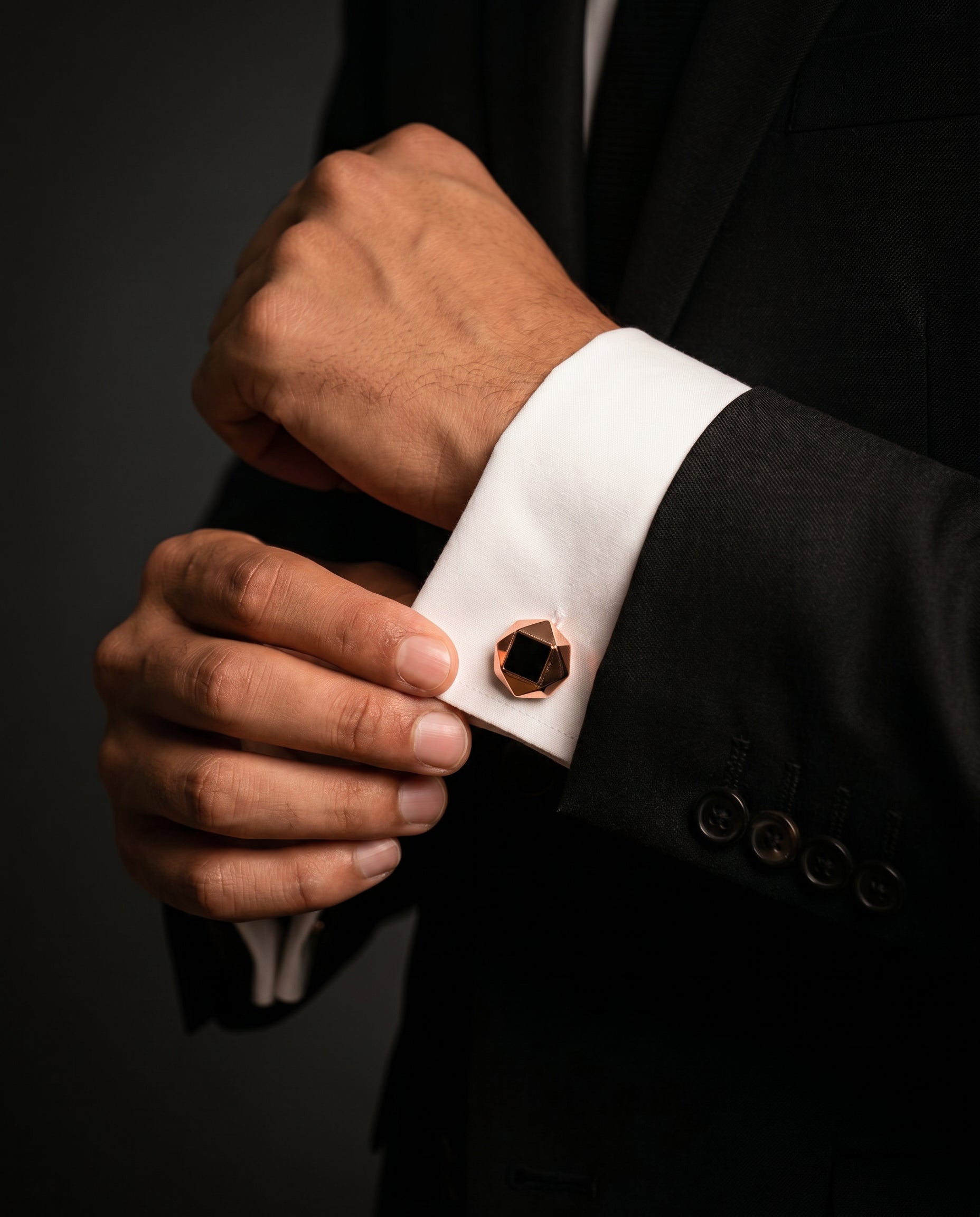 Geometric Rose Gold-Tone Black Cufflinks by Tivaaro