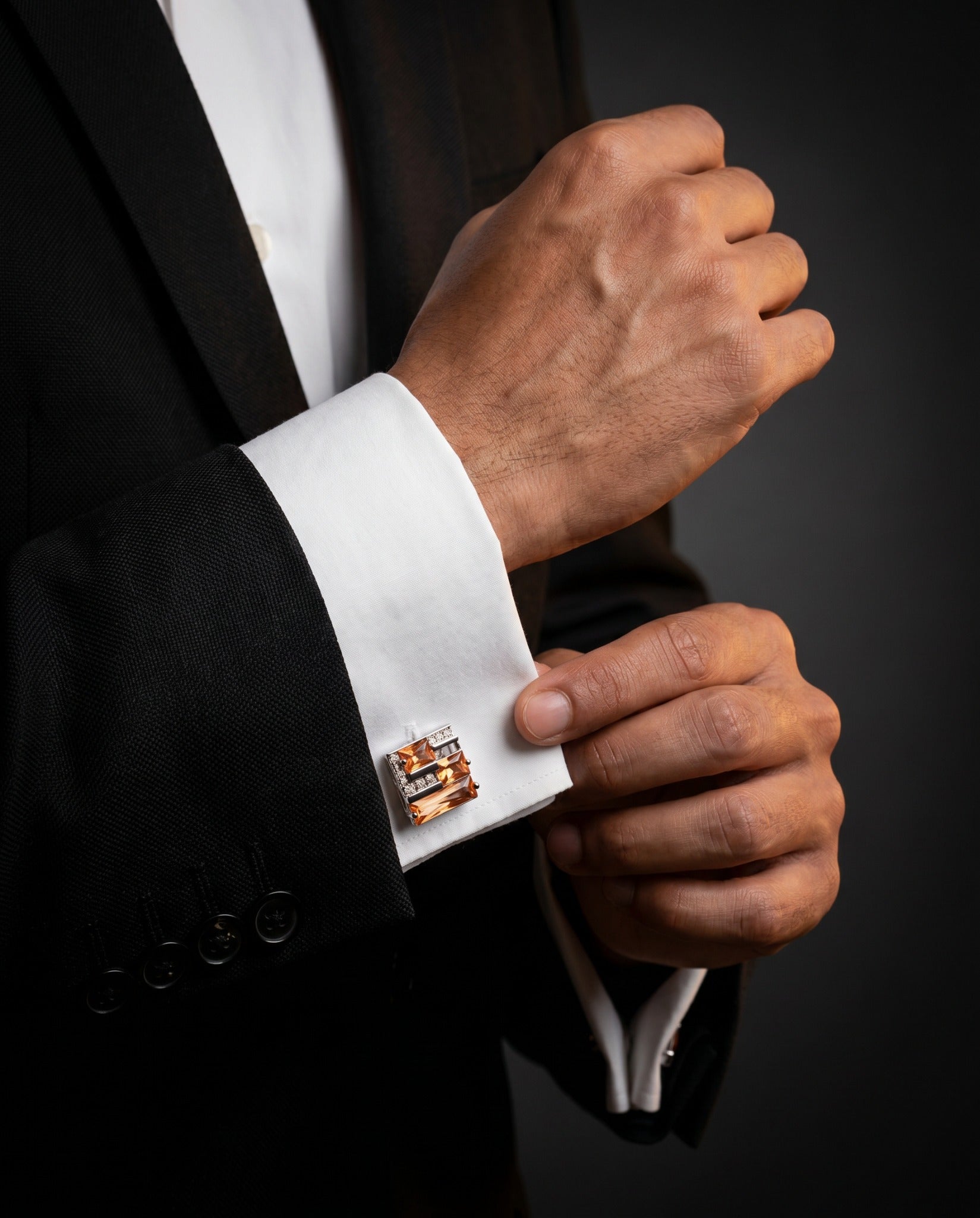 Amber-Toned Geometric Gemstone-Style Cufflinks