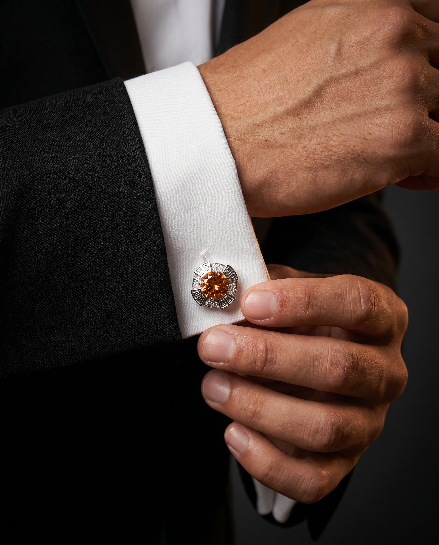 Amber Gemstone-Style Greek Key Cufflinks by Tivaaro