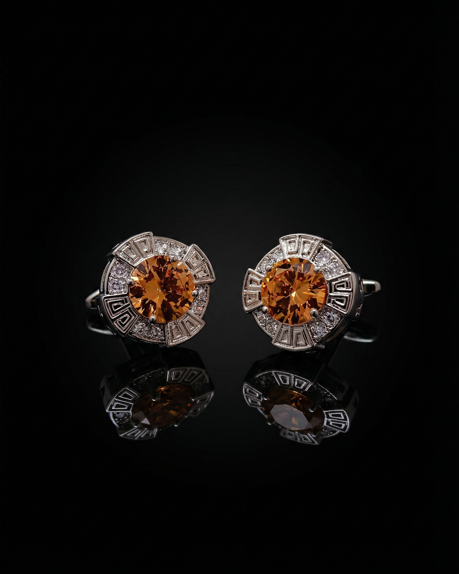 Amber Gemstone-Style Greek Key Cufflinks