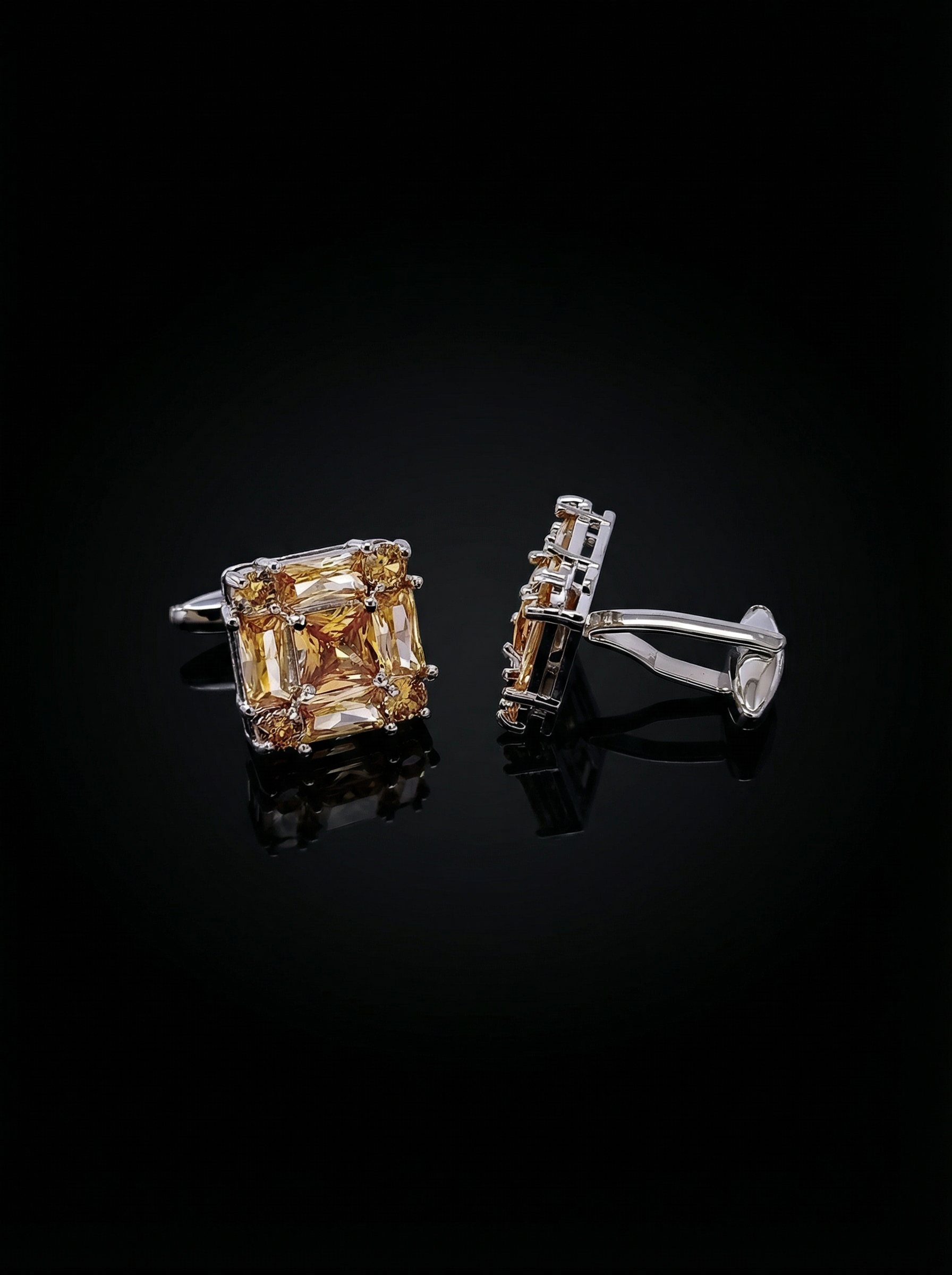 Amber Square Crystal Cluster Cufflinks Tivaaro