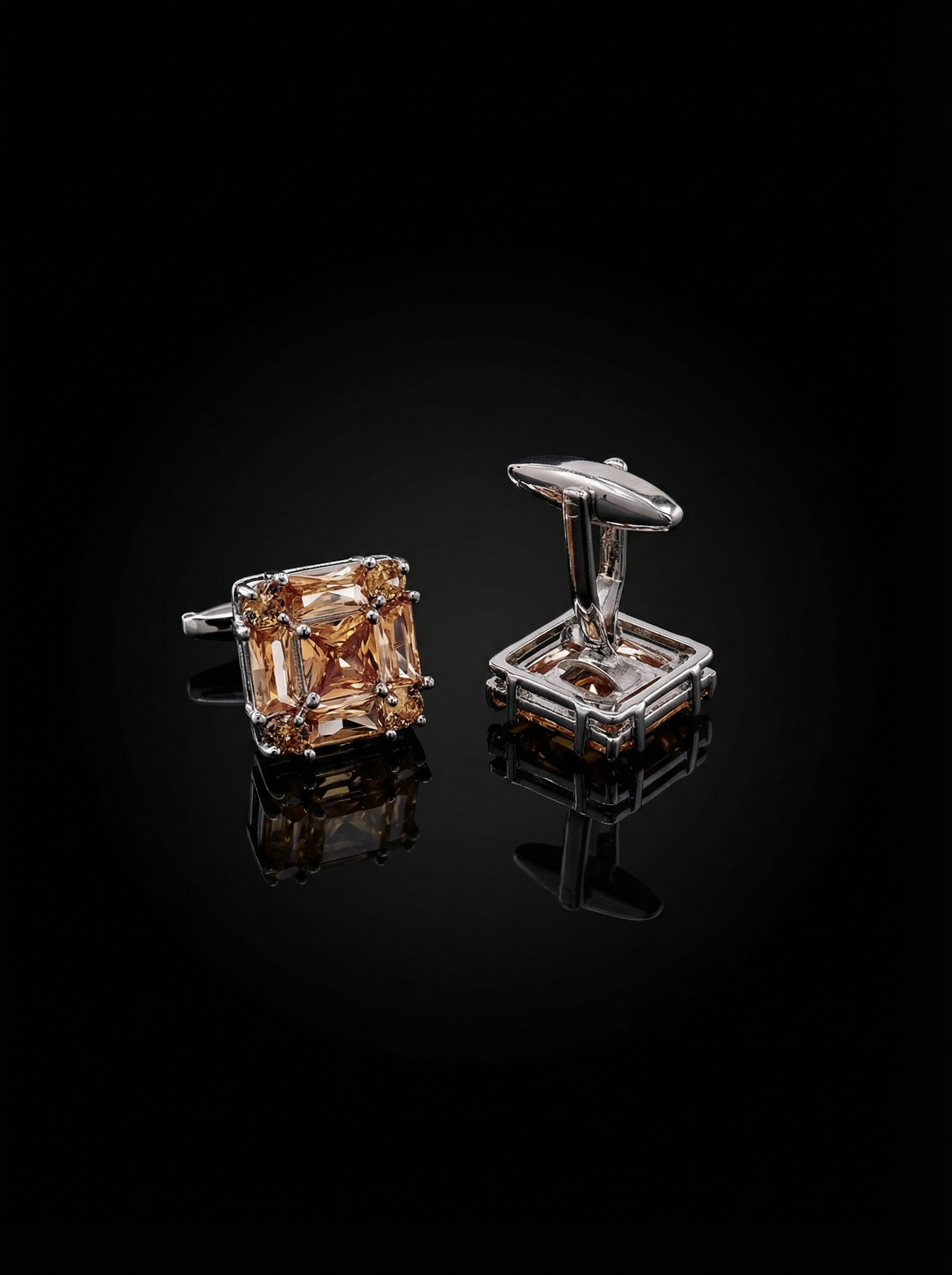 Amber Square Crystal Cluster Cufflinks Tivaaro