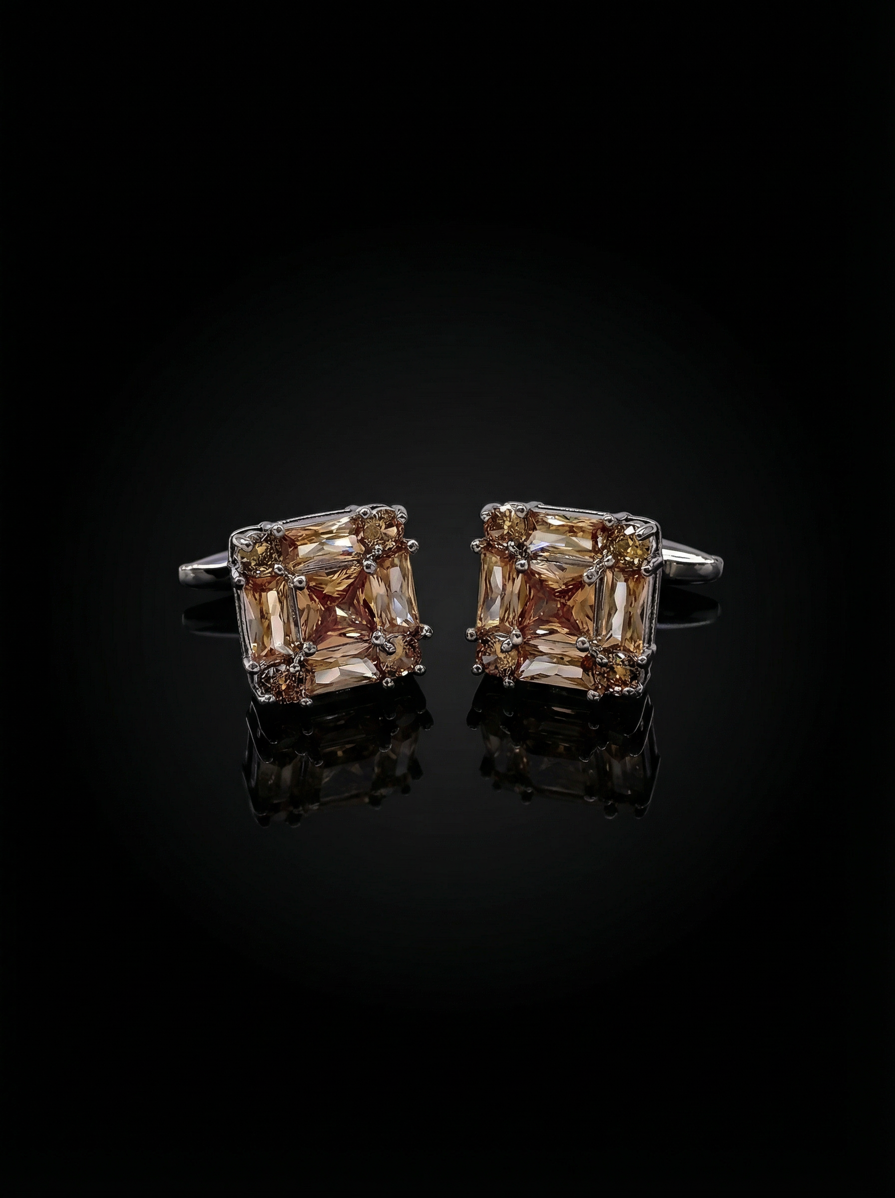Amber Square Crystal Cluster Cufflinks Tivaaro