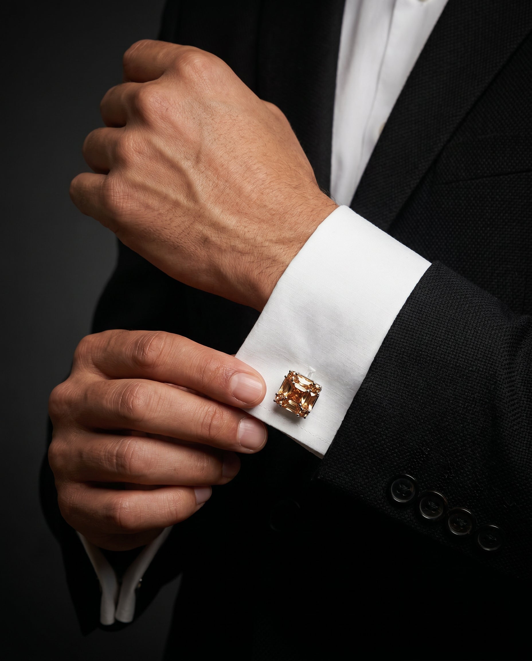 Amber Square Crystal Cluster Cufflinks by Tivaaro