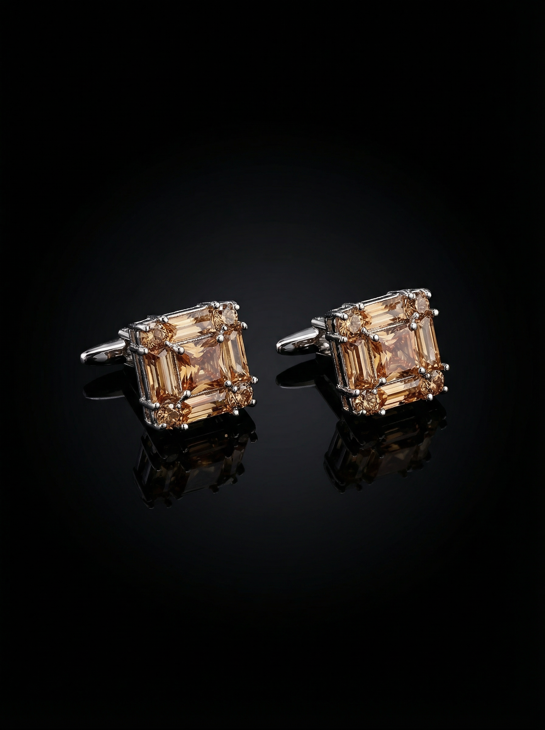 Amber Square Crystal Cluster Cufflinks Tivaaro