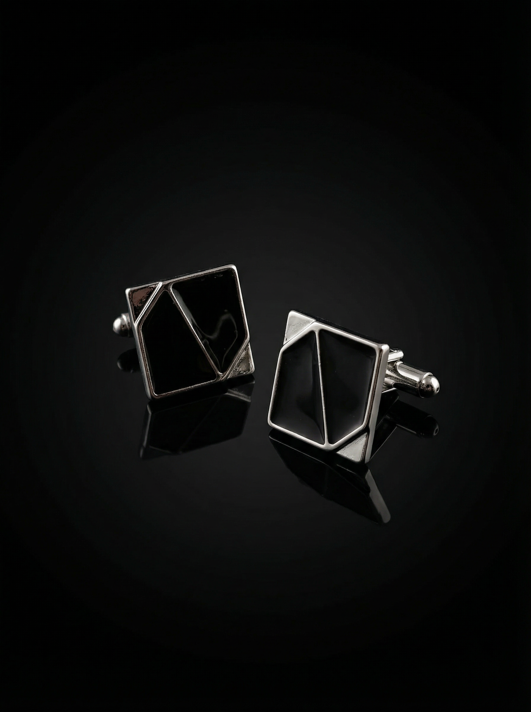 Angular Black Geometric Cufflinks Tivaaro