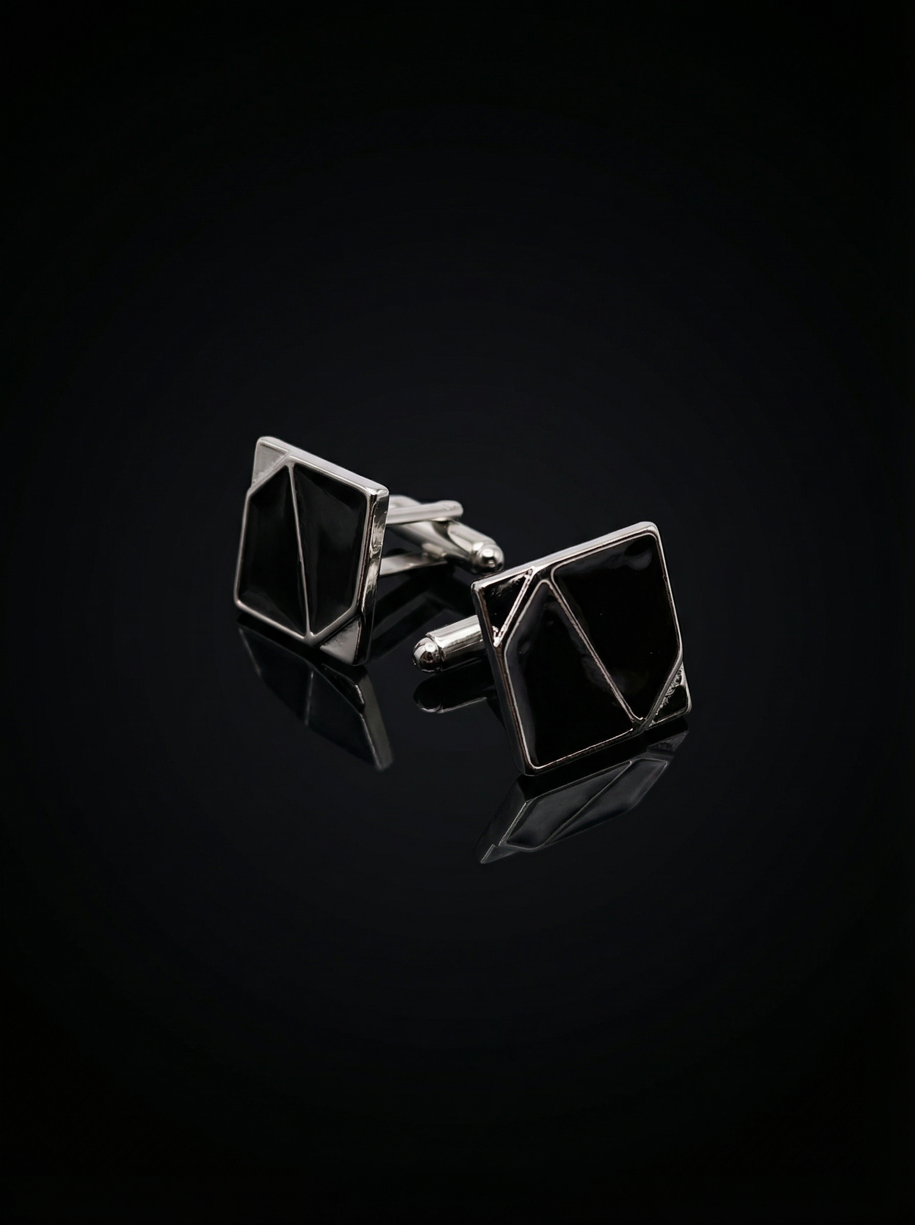Angular Black Geometric Cufflinks Tivaaro