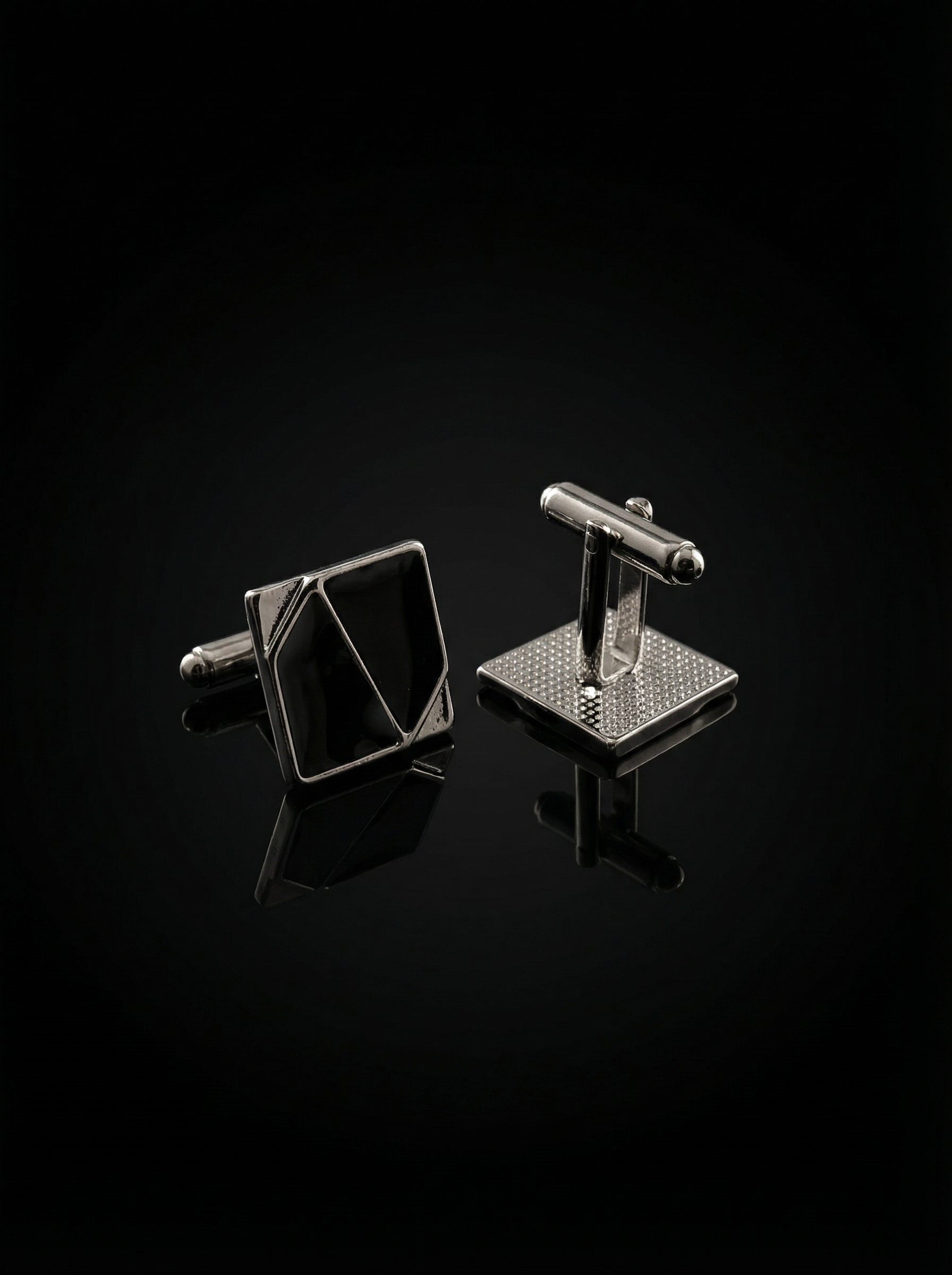 Angular Black Geometric Cufflinks Tivaaro