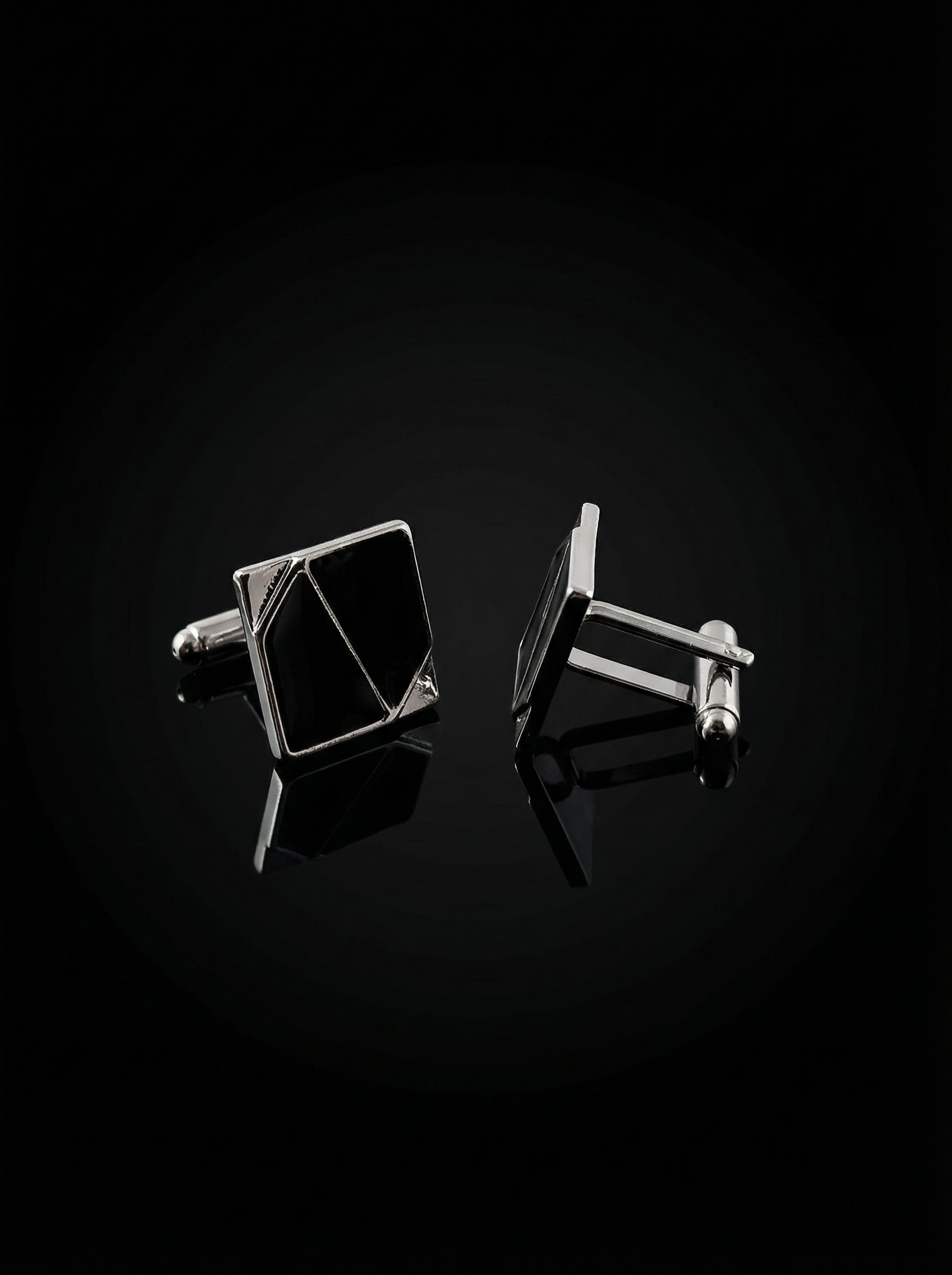 Angular Black Geometric Cufflinks Tivaaro