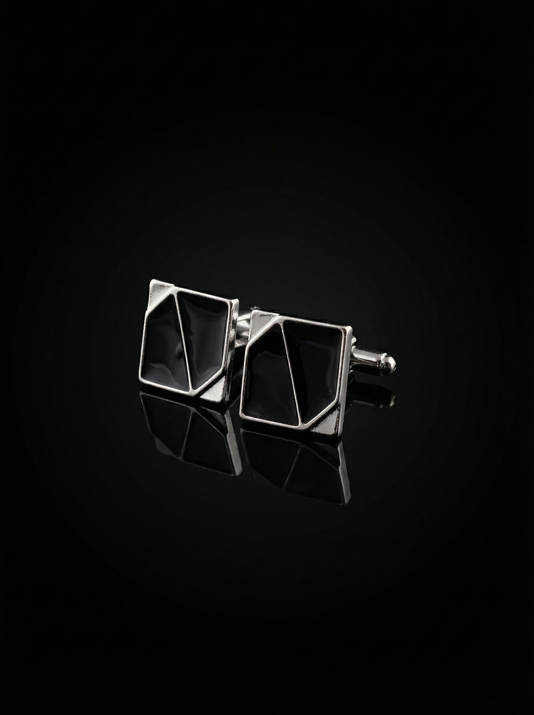 Angular Black Geometric Cufflinks Tivaaro