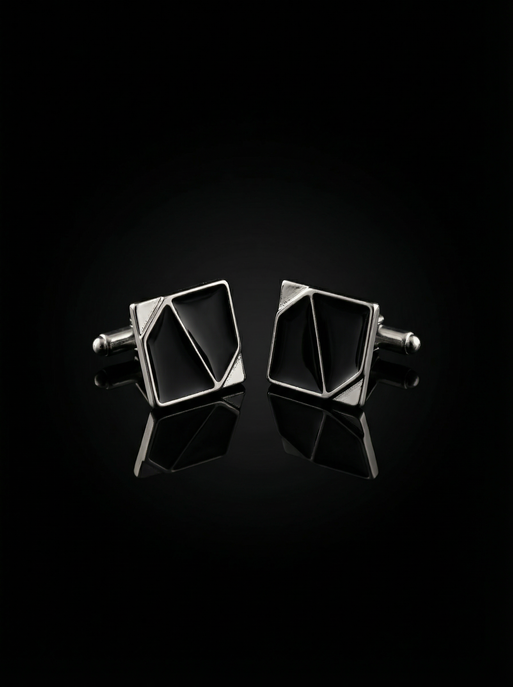 Angular Black Geometric Cufflinks Tivaaro