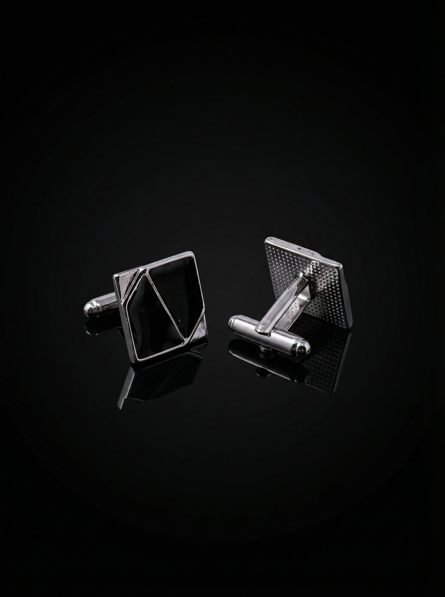 Angular Black Geometric Cufflinks Tivaaro
