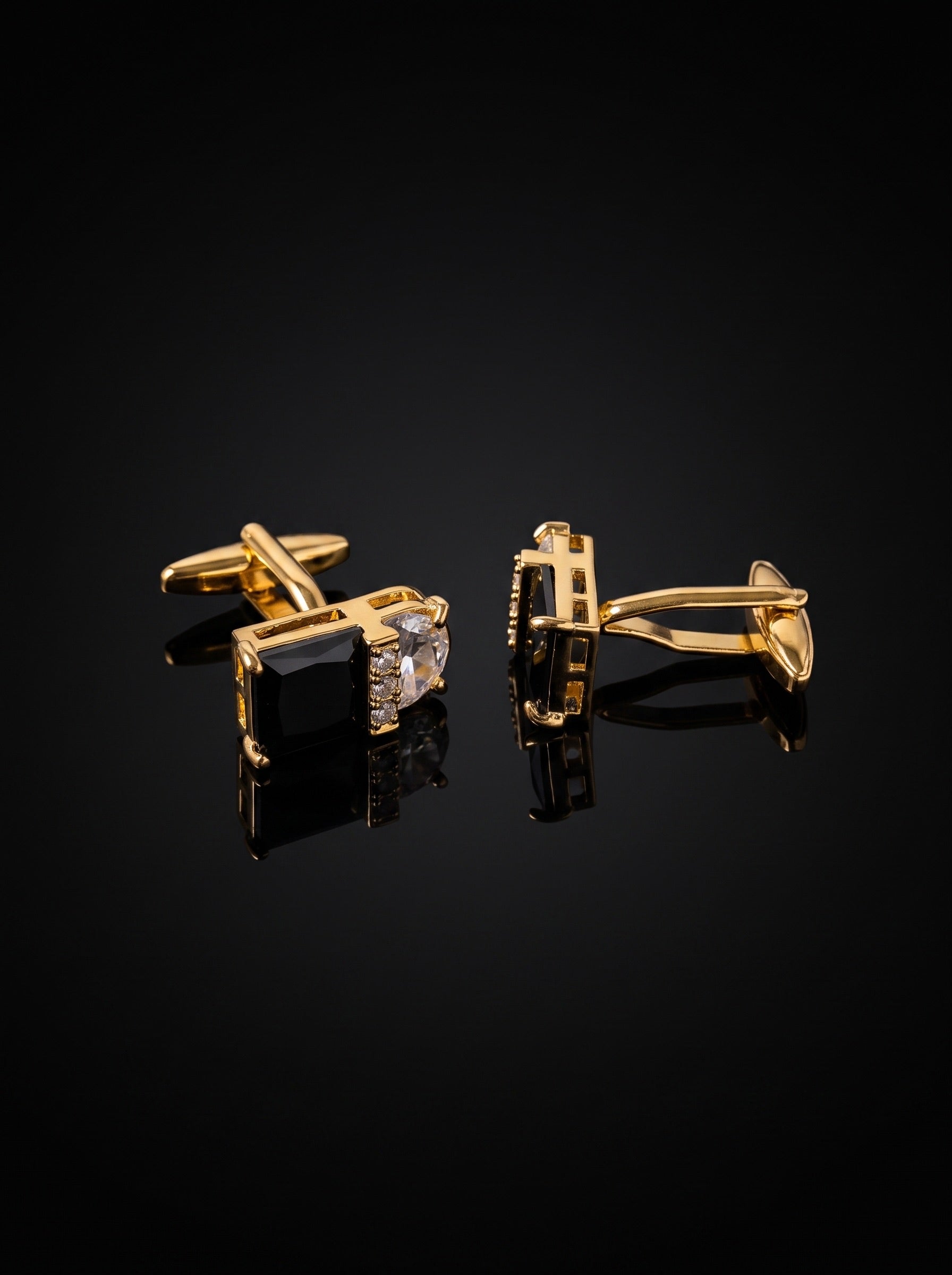 Black and Clear Gemstone-Style Duo Cufflinks - angle 2