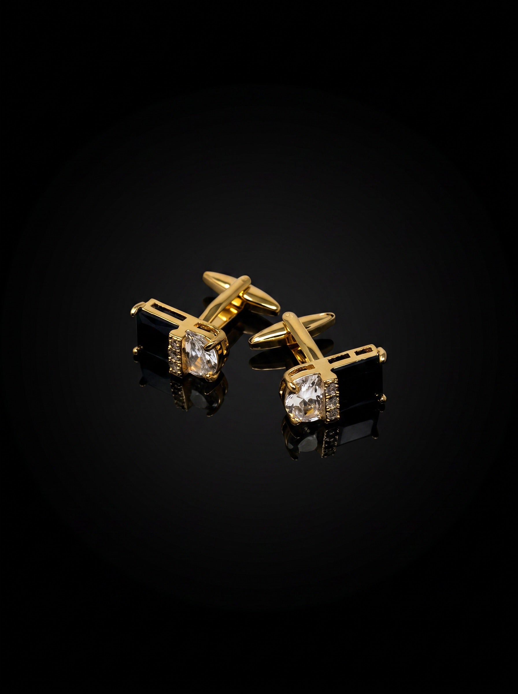 Black and Clear Gemstone-Style Duo Cufflinks - angle 3