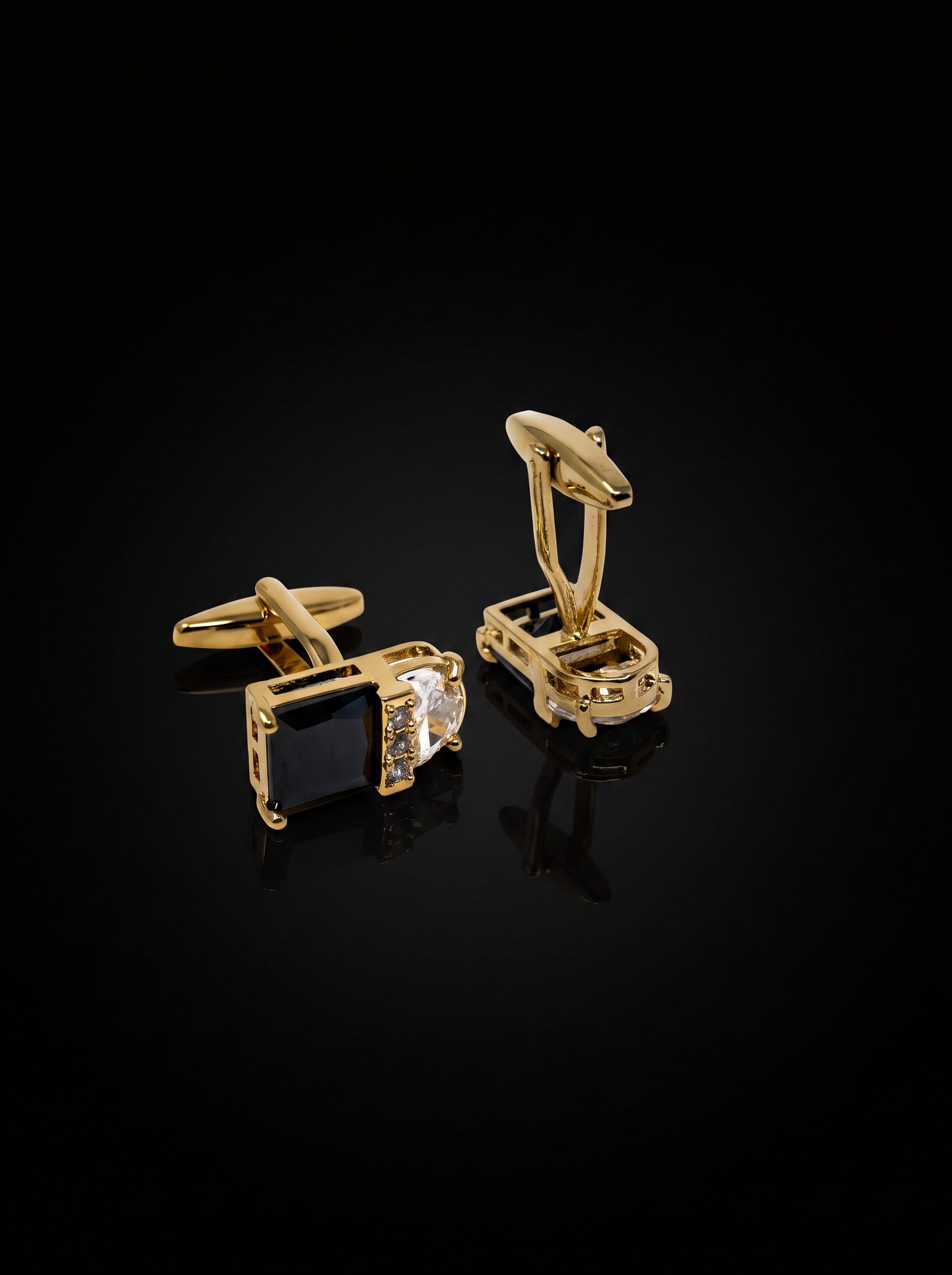 Black and Clear Gemstone-Style Duo Cufflinks - angle 4