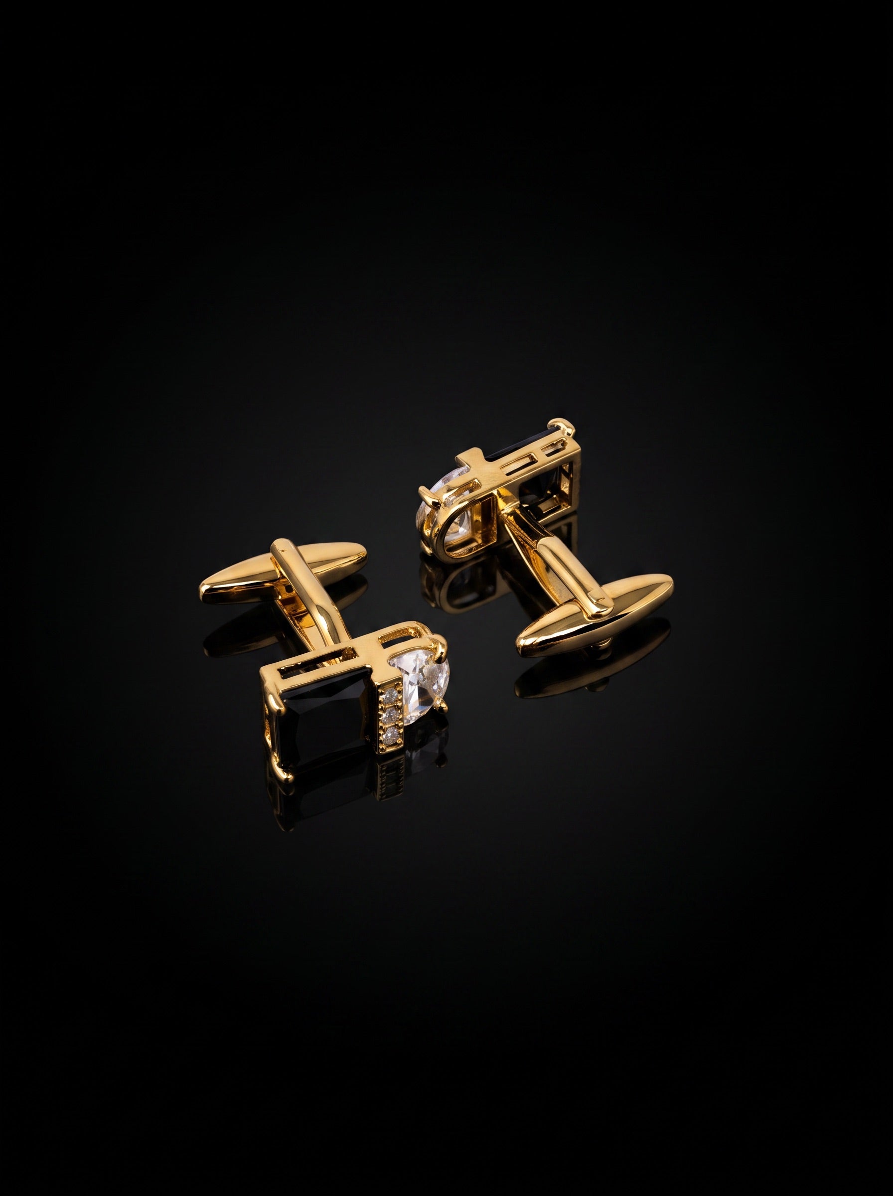 Black and Clear Gemstone-Style Duo Cufflinks - angle 5