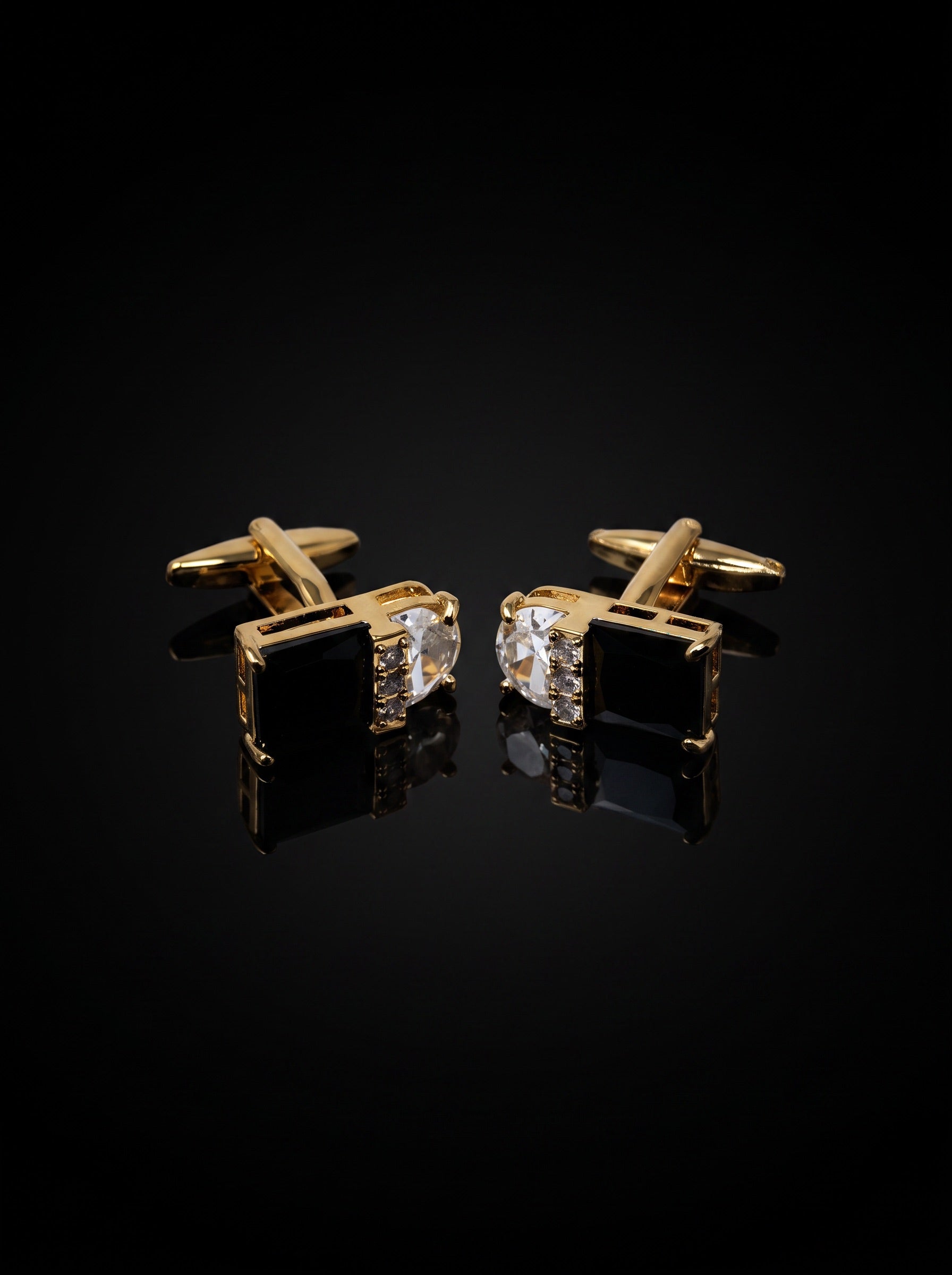 Black and Clear Gemstone-Style Duo Cufflinks - angle 6