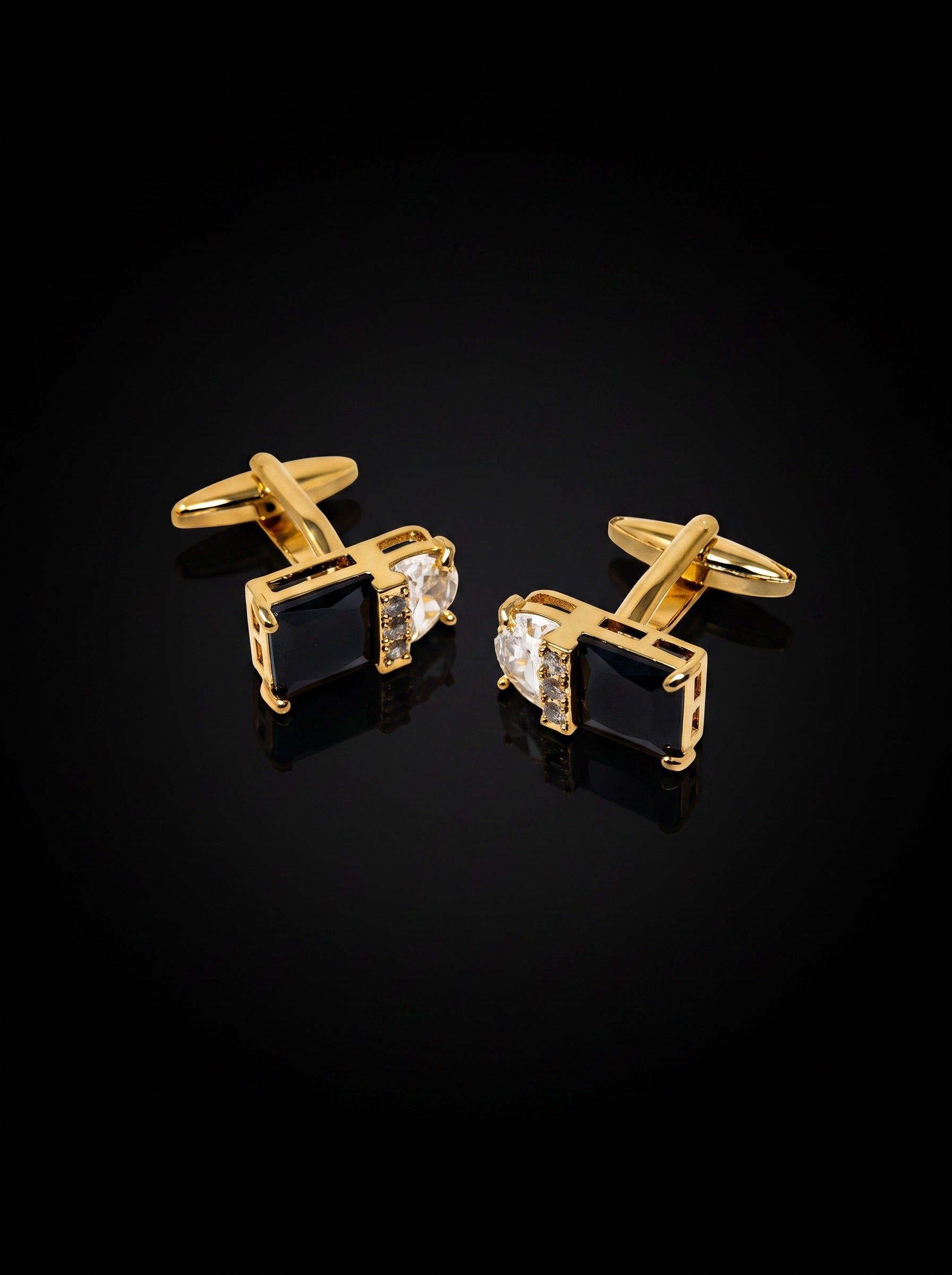 Black and Clear Gemstone-Style Duo Cufflinks - angle 7
