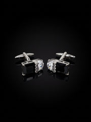 Silver-Tone Black and Clear Gemstone-Style Duo Cufflinks - angle 7