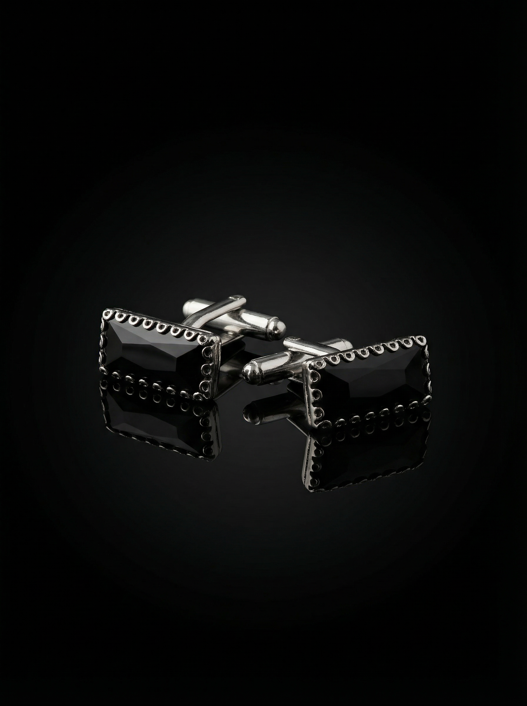 Black Crystal Circular Border Cufflinks Tivaaro