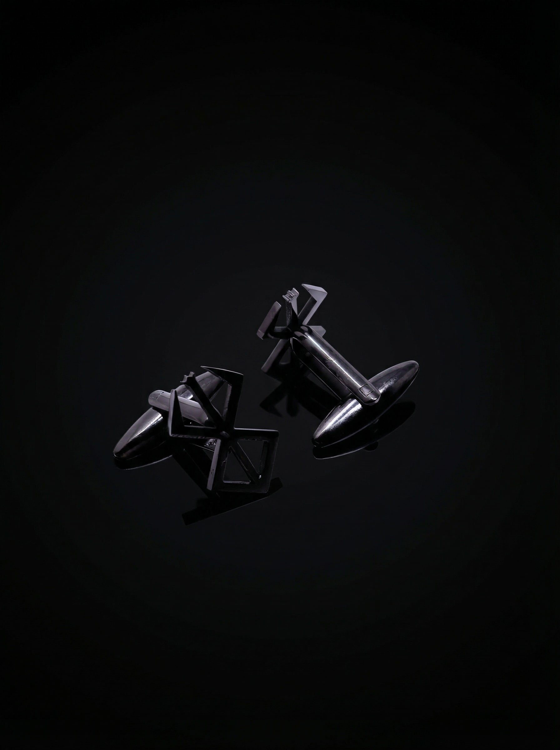 Black Geometric Openwork Cufflinks Tivaaro