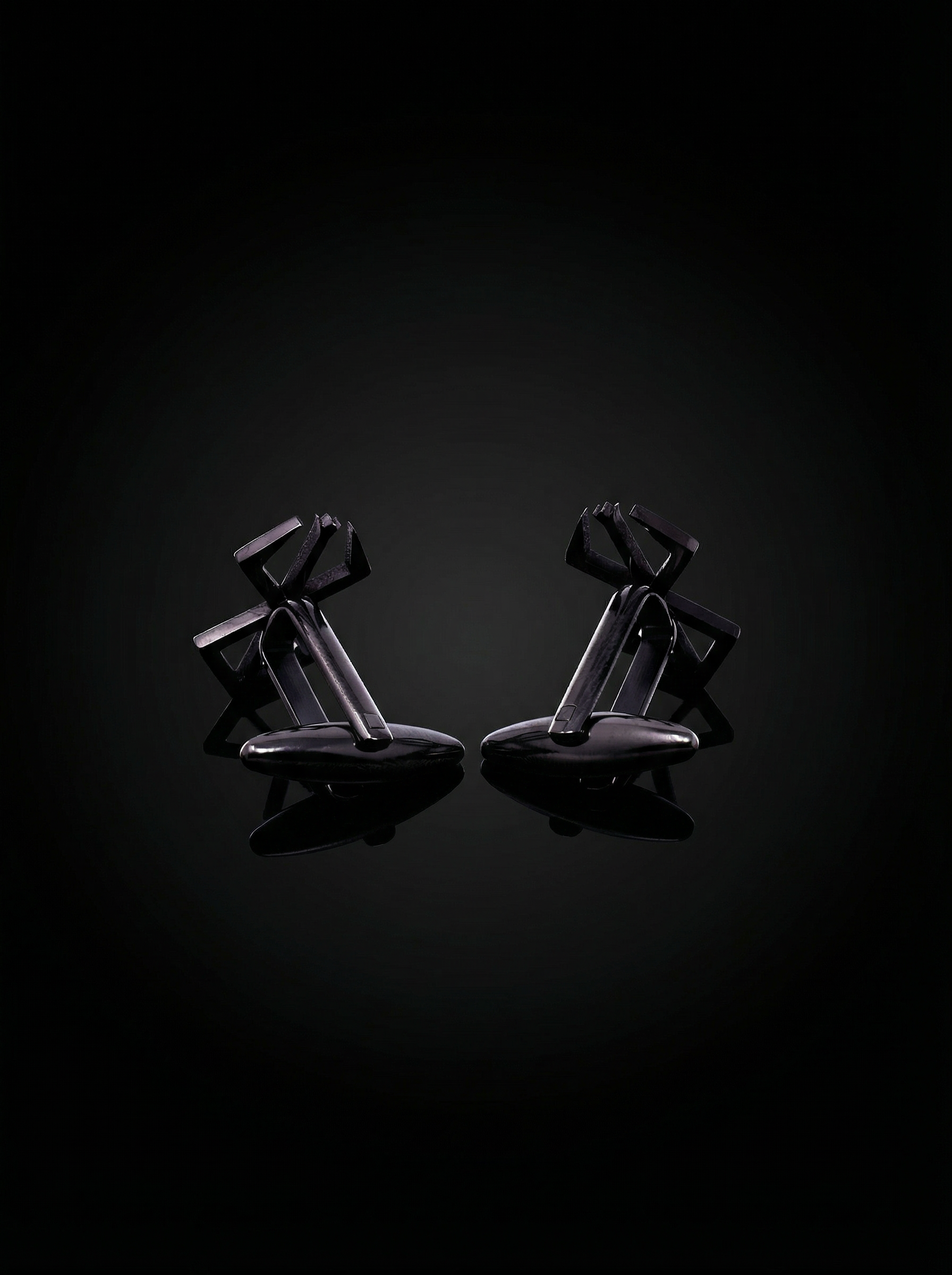 Black Geometric Openwork Cufflinks Tivaaro