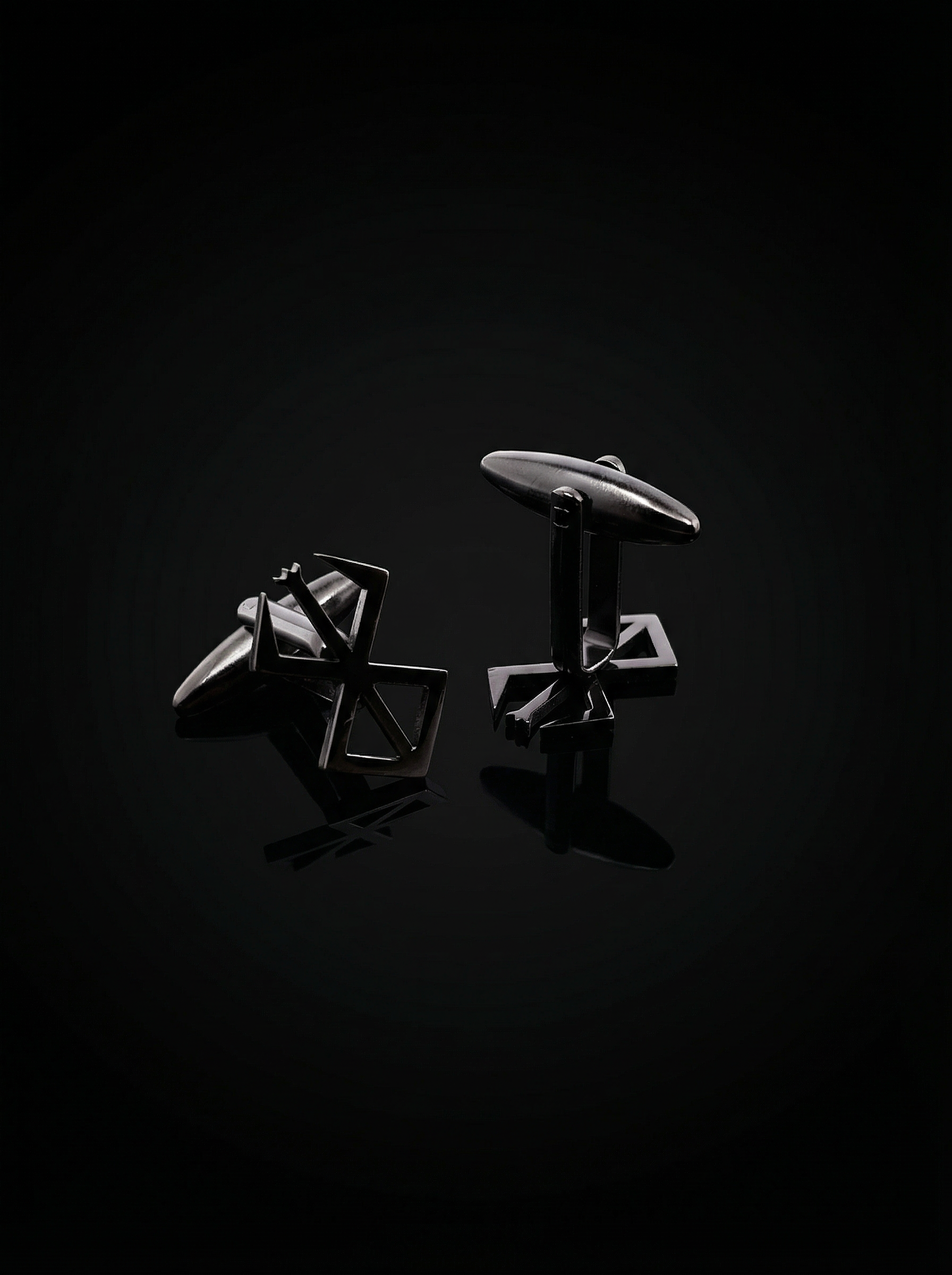 Black Geometric Openwork Cufflinks Tivaaro