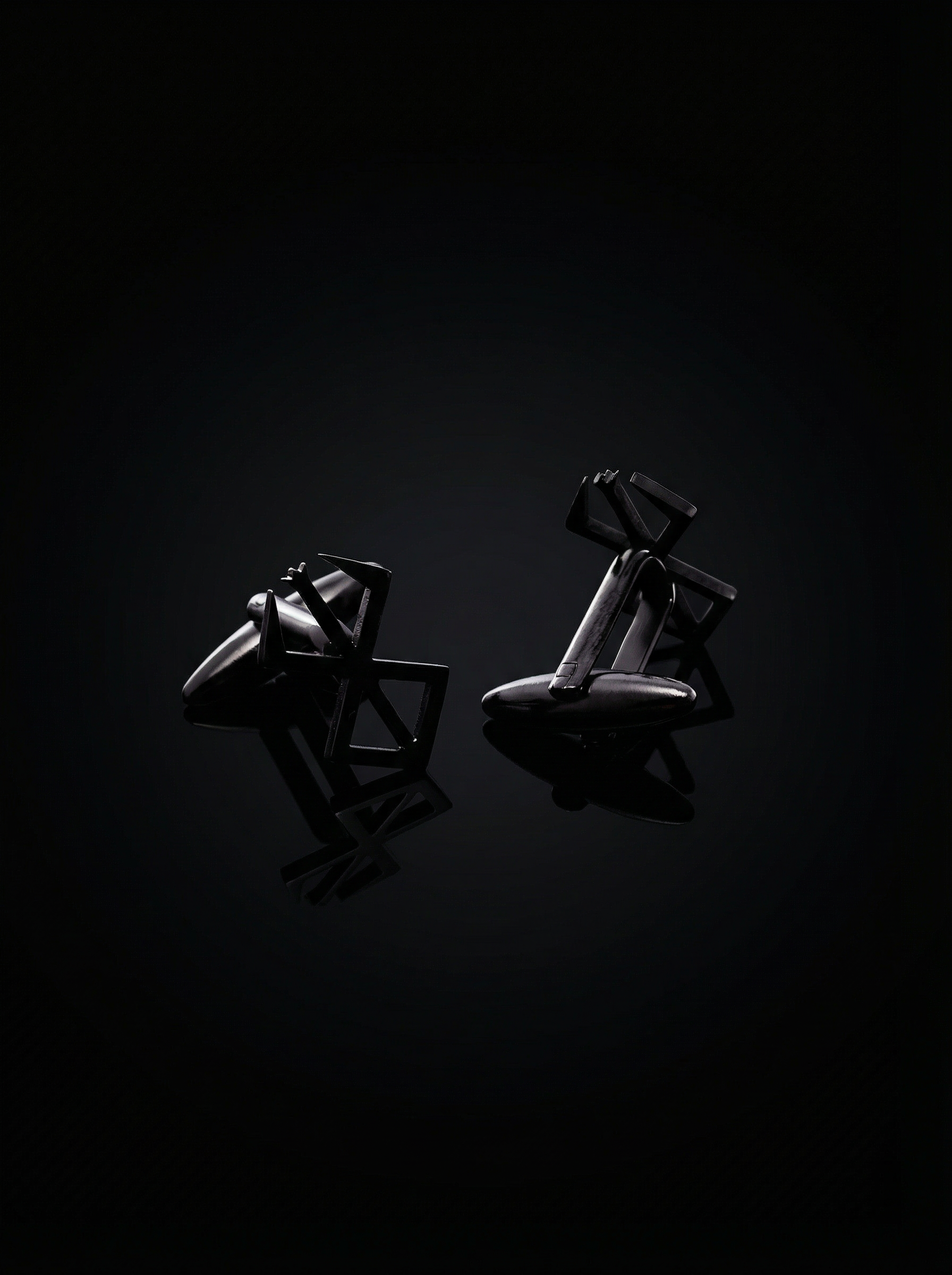 Black Geometric Openwork Cufflinks Tivaaro