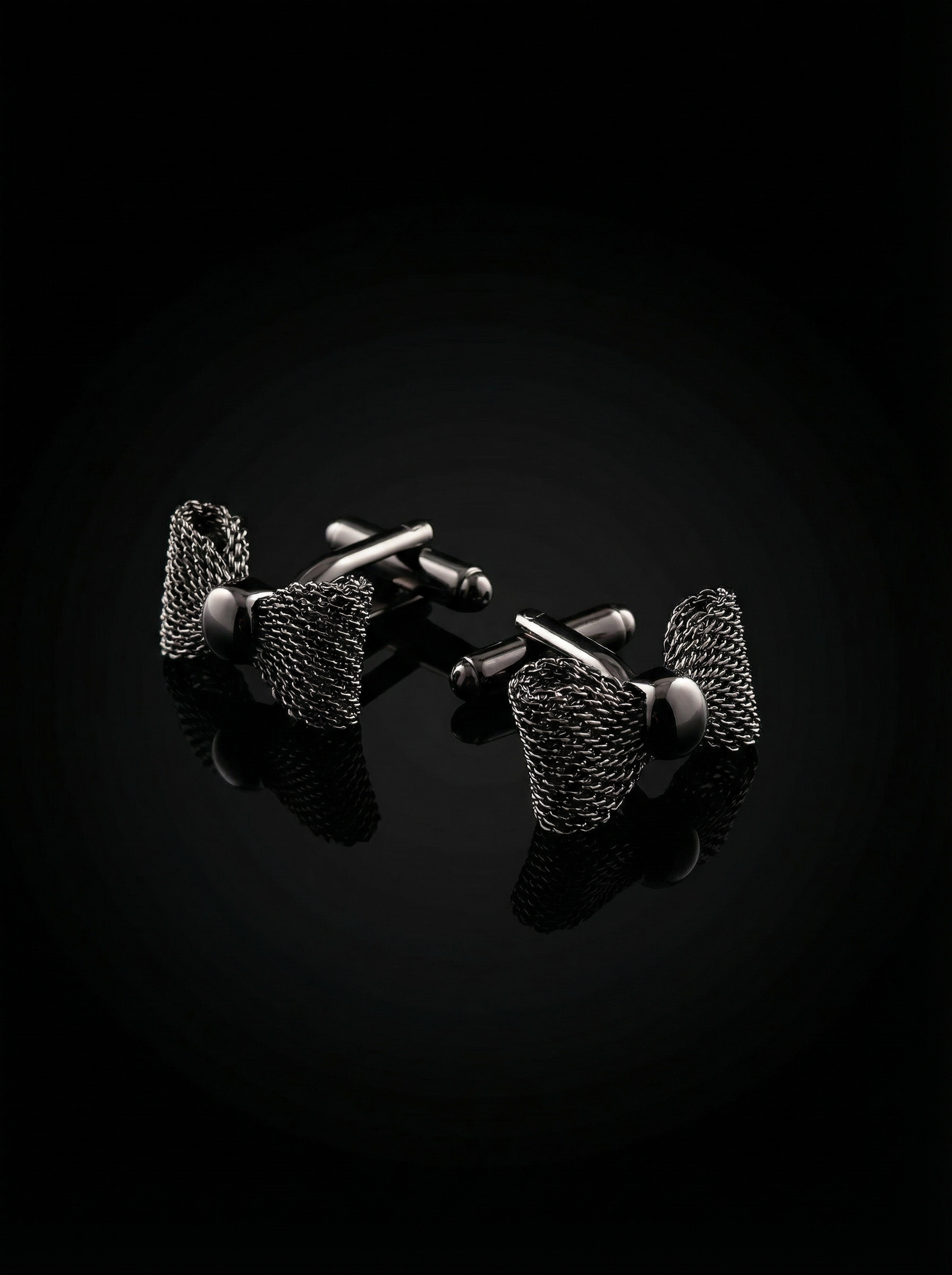 Black Mesh Bow Tie Cufflinks Tivaaro