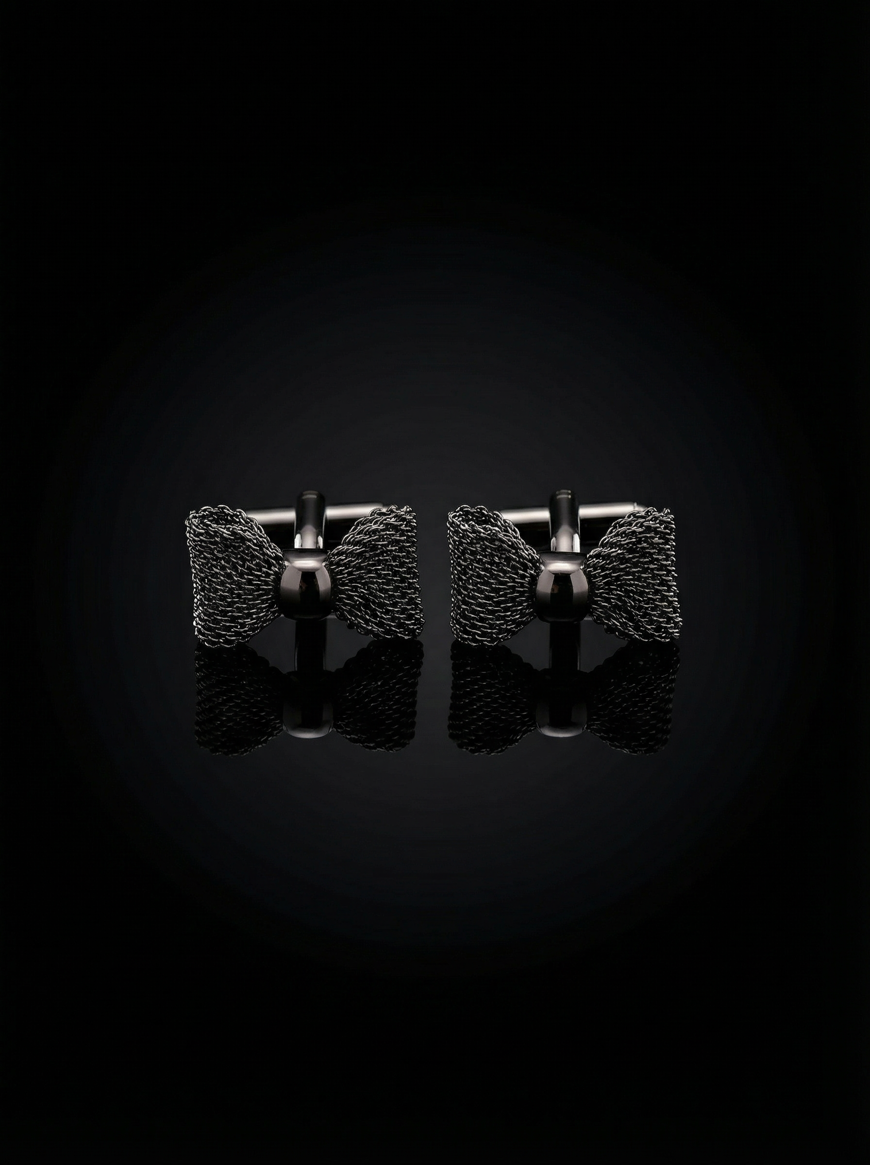 Black Mesh Bow Tie Cufflinks Tivaaro