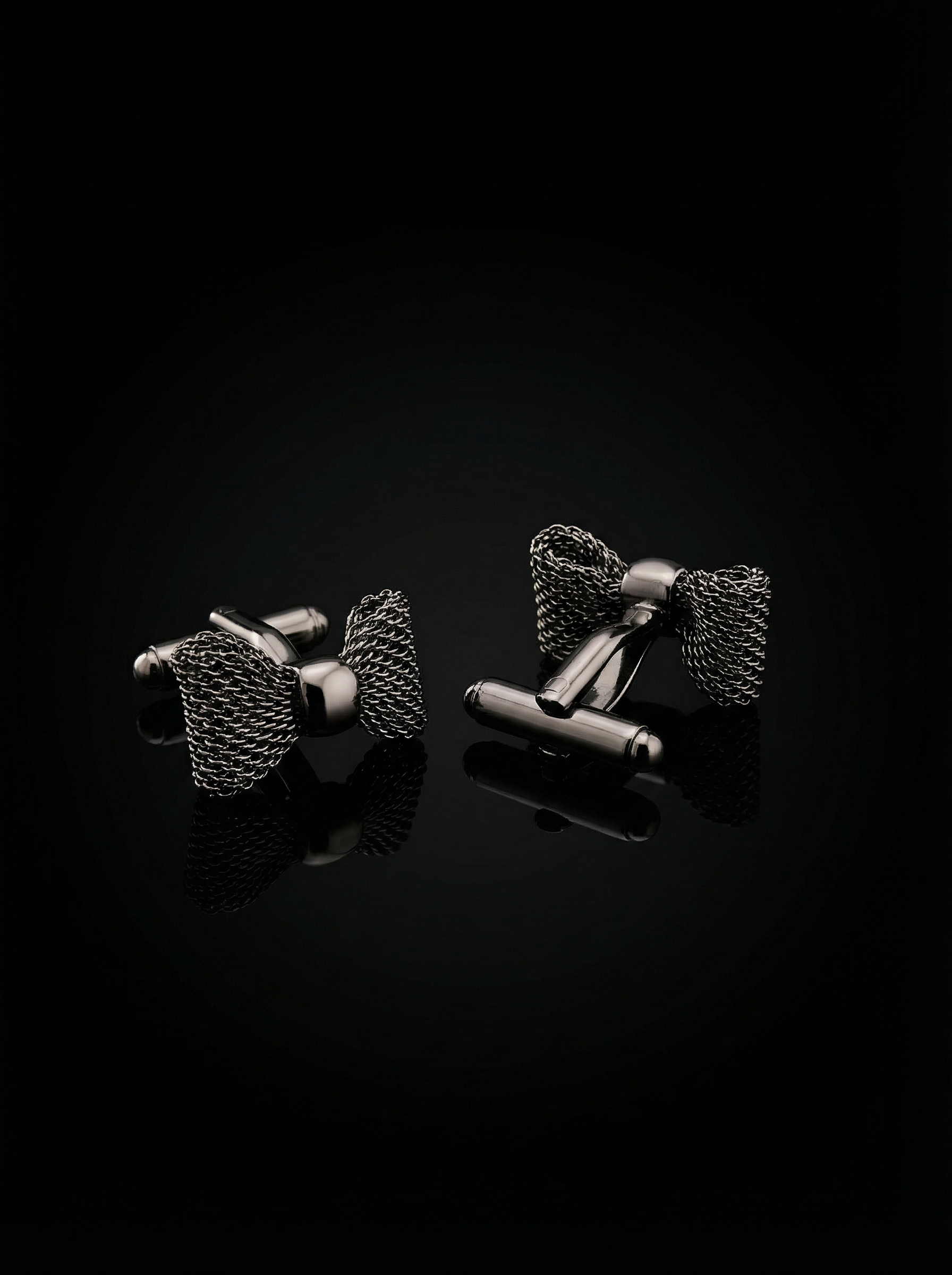 Black Mesh Bow Tie Cufflinks Tivaaro