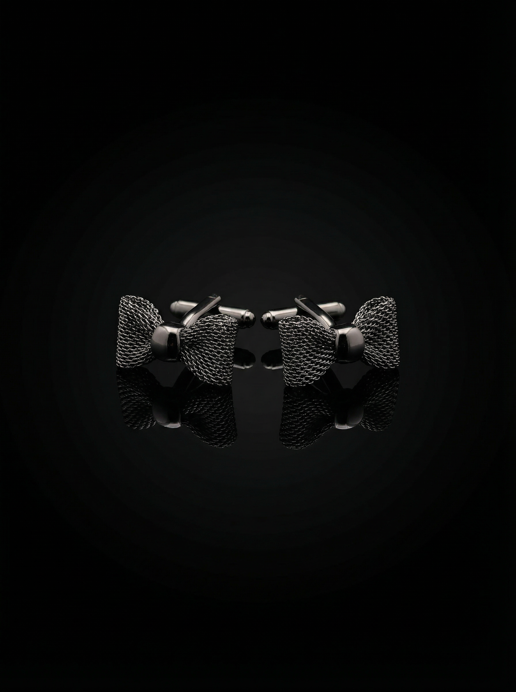 Black Mesh Bow Tie Cufflinks Tivaaro