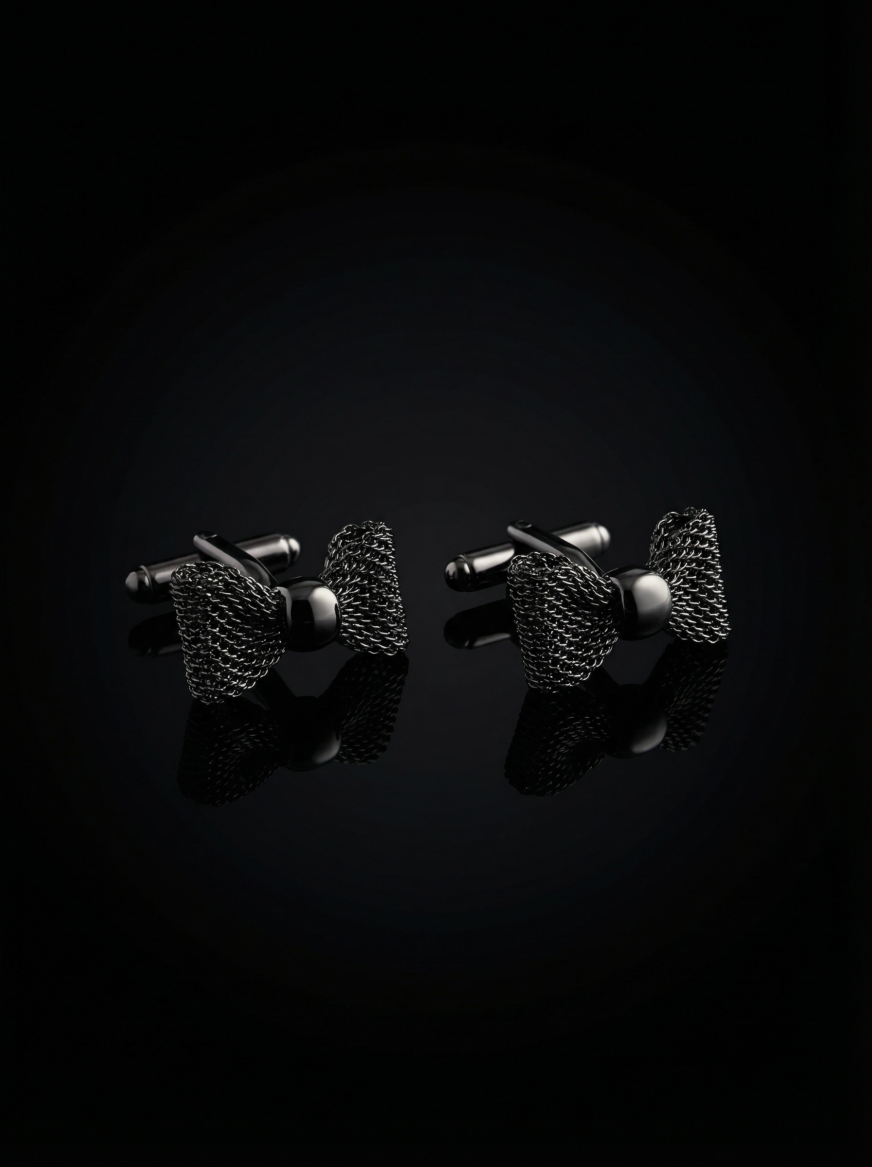 Black Mesh Bow Tie Cufflinks Tivaaro