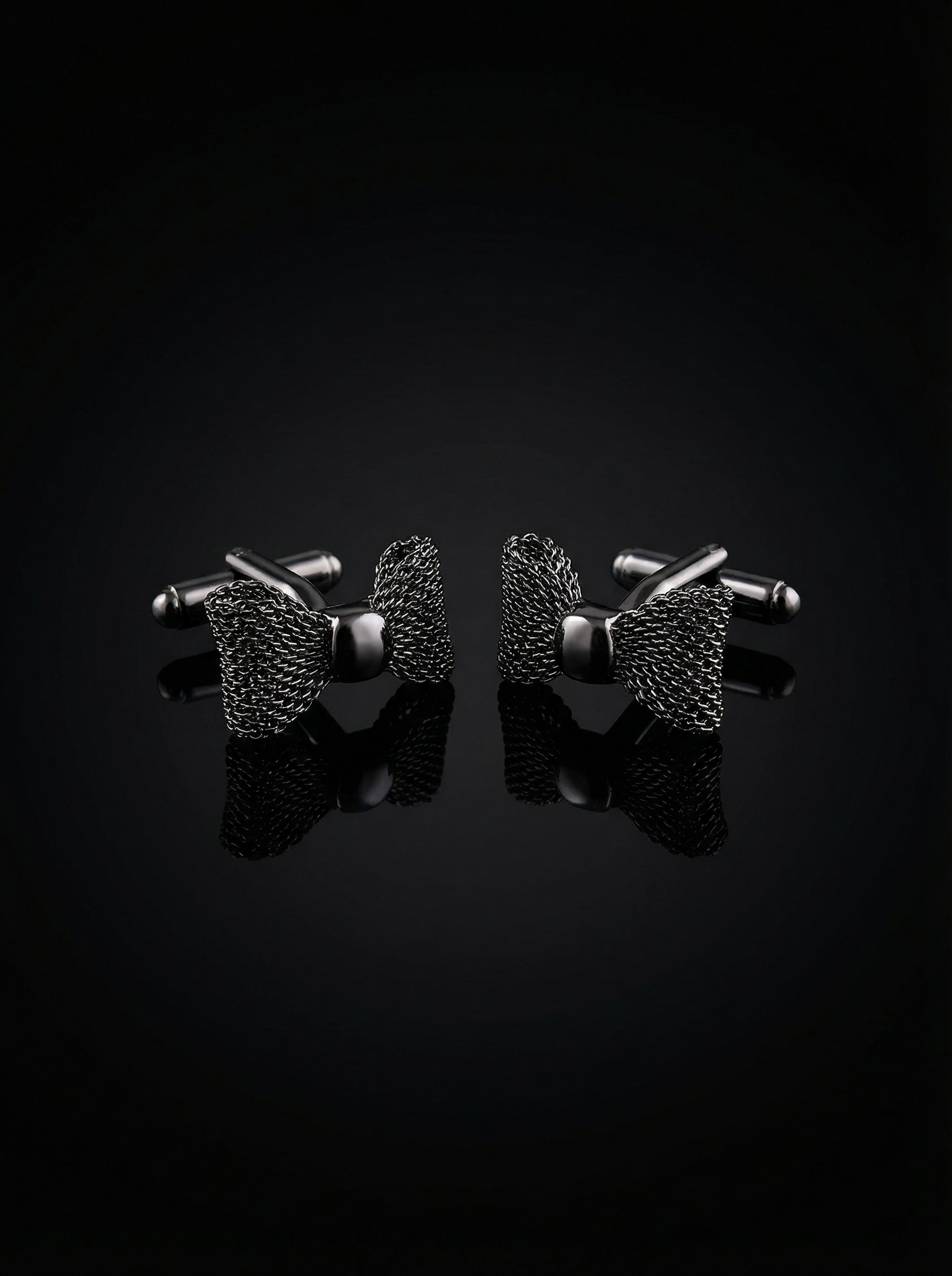 Black Mesh Bow Tie Cufflinks Tivaaro