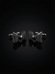 Black Mesh Bow Tie Cufflinks Tivaaro