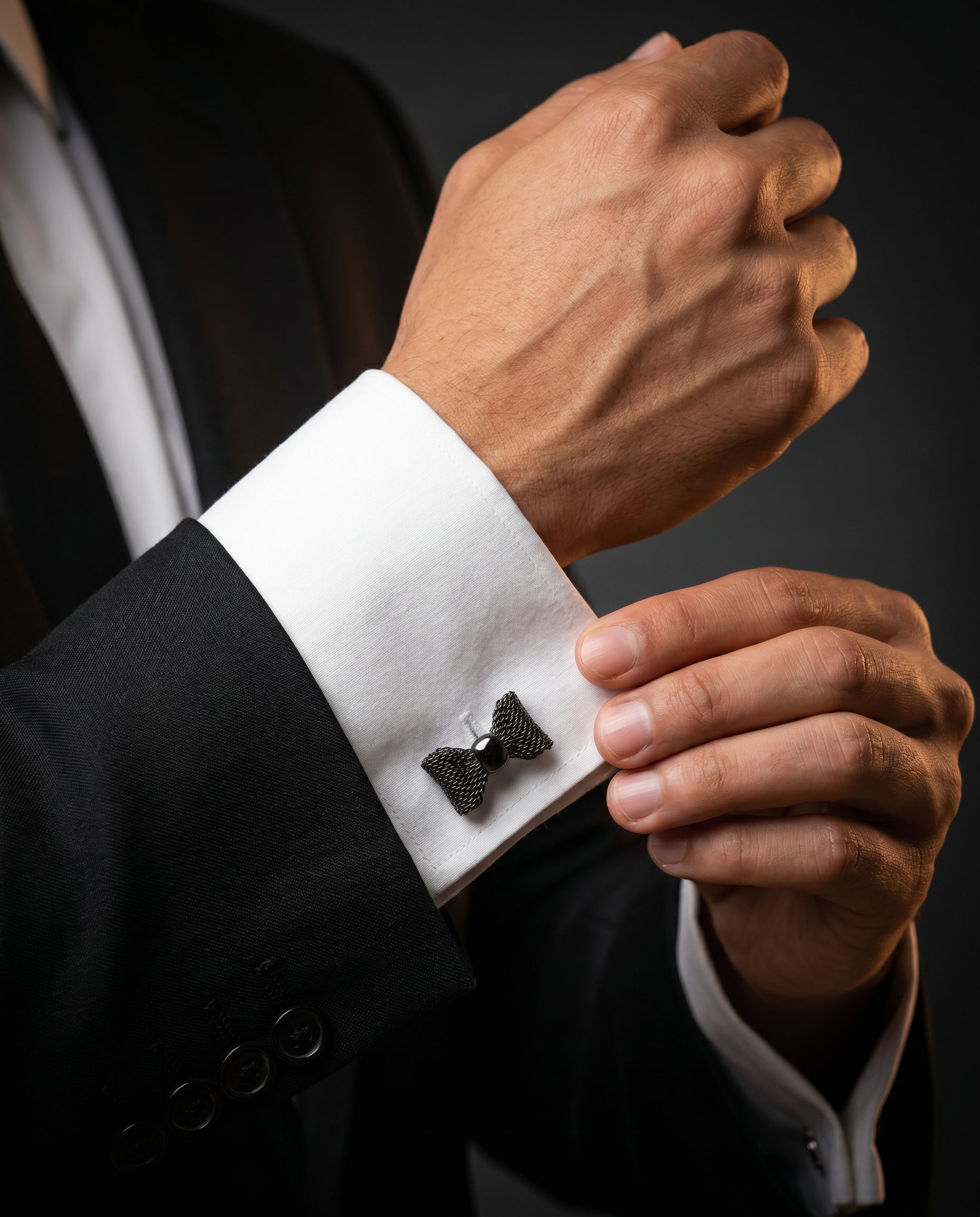 Black Mesh Bow Tie Cufflinks Tivaaro