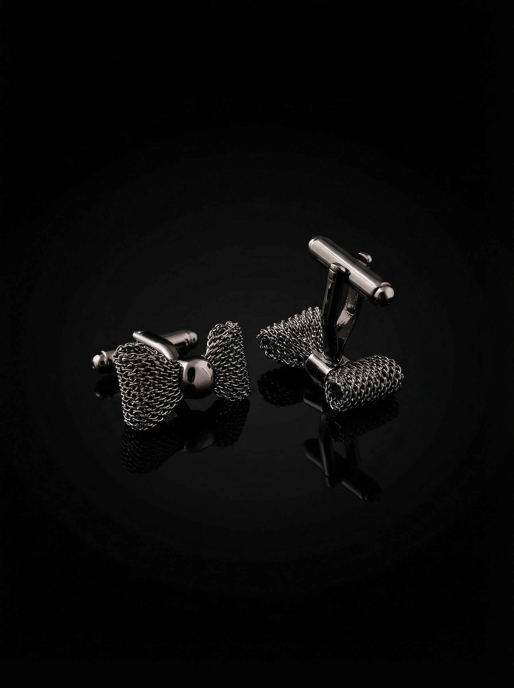 Black Mesh Bow Tie Cufflinks Tivaaro