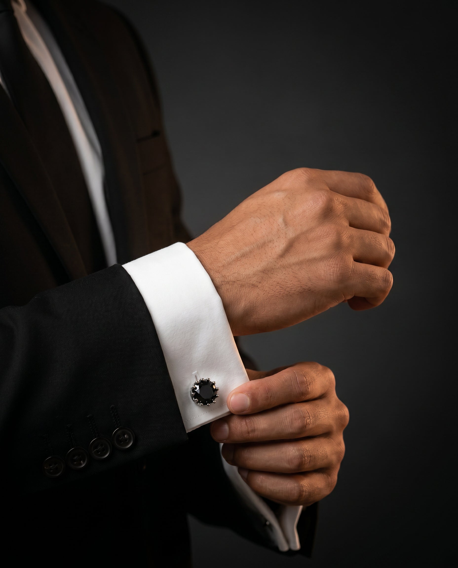 Black Gemstone-Style Solitaire Cufflinks by Tivaaro