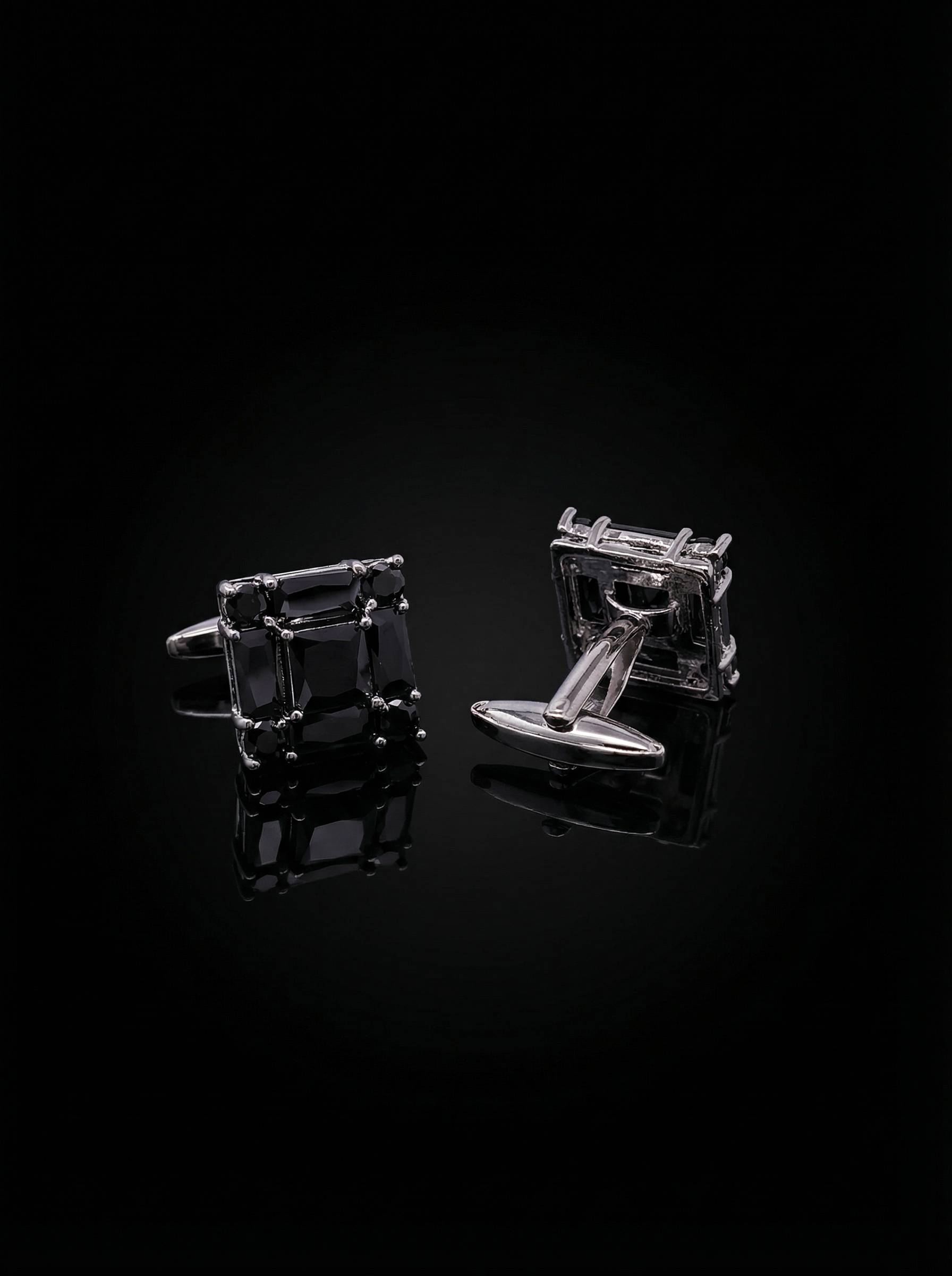 Black Square Crystal Cluster Cufflinks Tivaaro