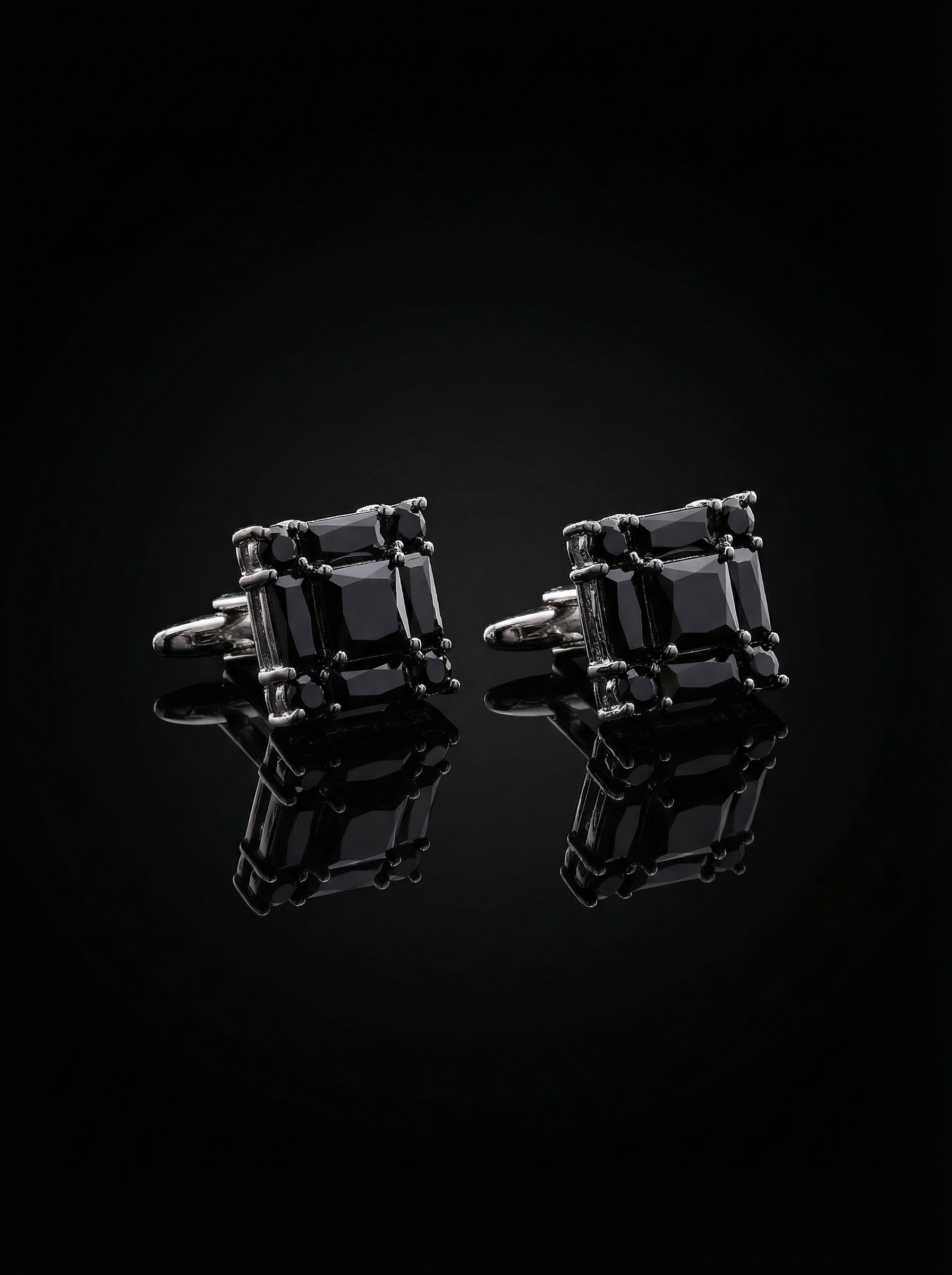Black Square Crystal Cluster Cufflinks Tivaaro