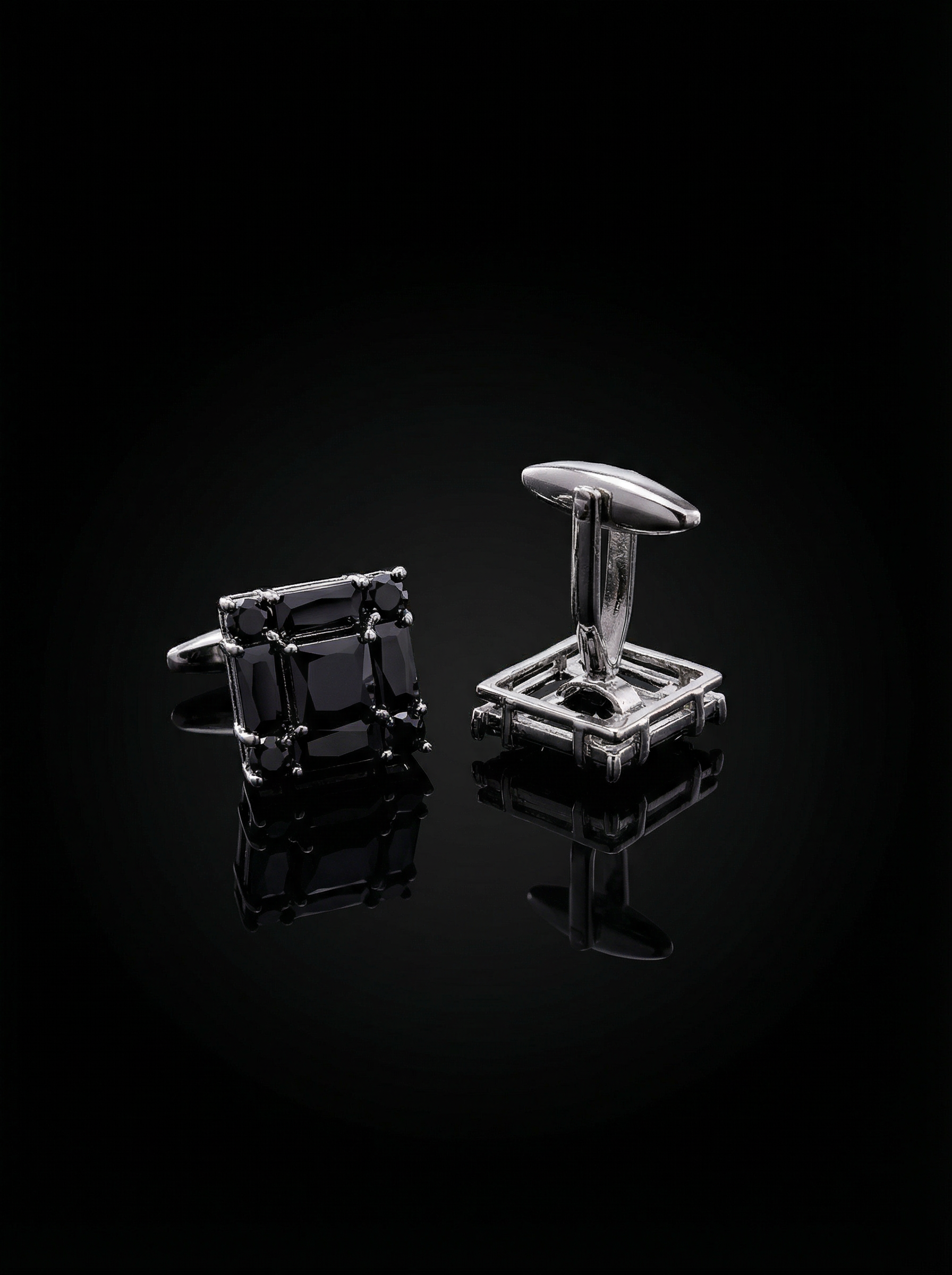 Black Square Crystal Cluster Cufflinks Tivaaro