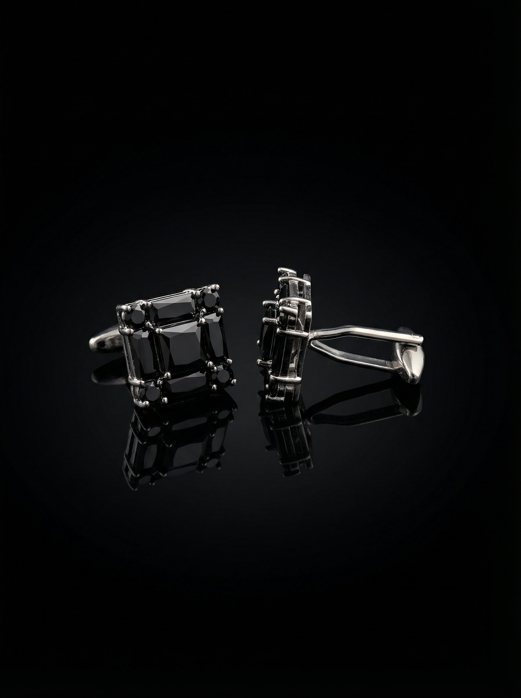 Black Square Crystal Cluster Cufflinks Tivaaro