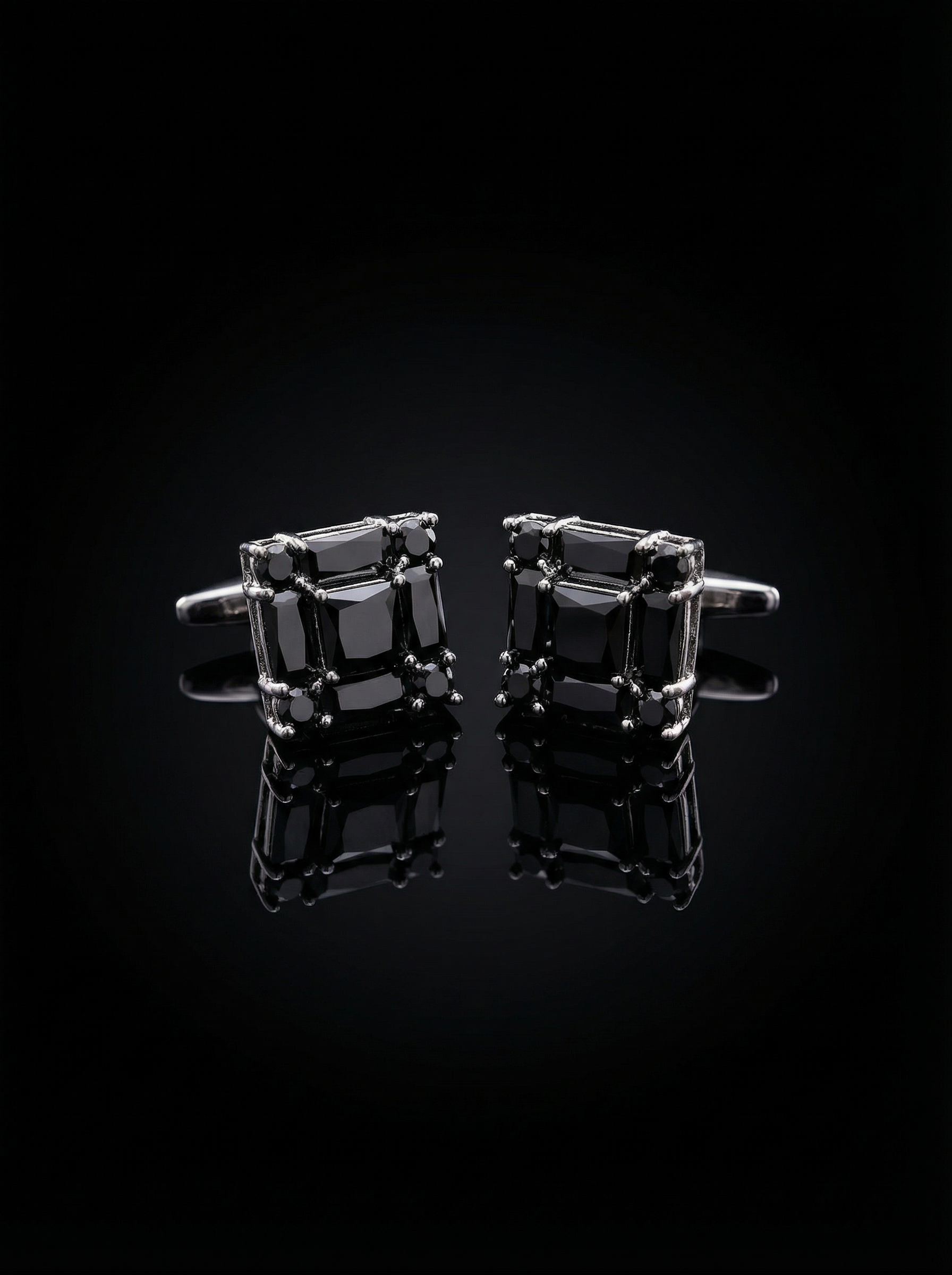 Black Square Crystal Cluster Cufflinks Tivaaro