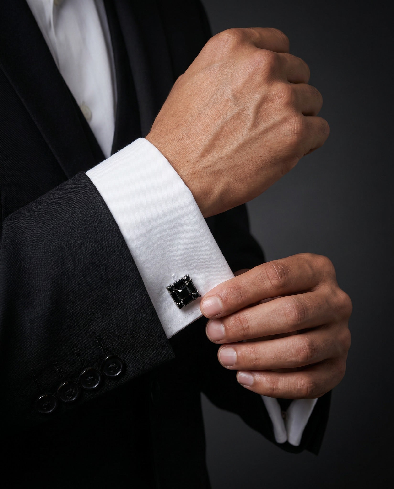 Black Square Crystal Cluster Cufflinks by Tivaaro