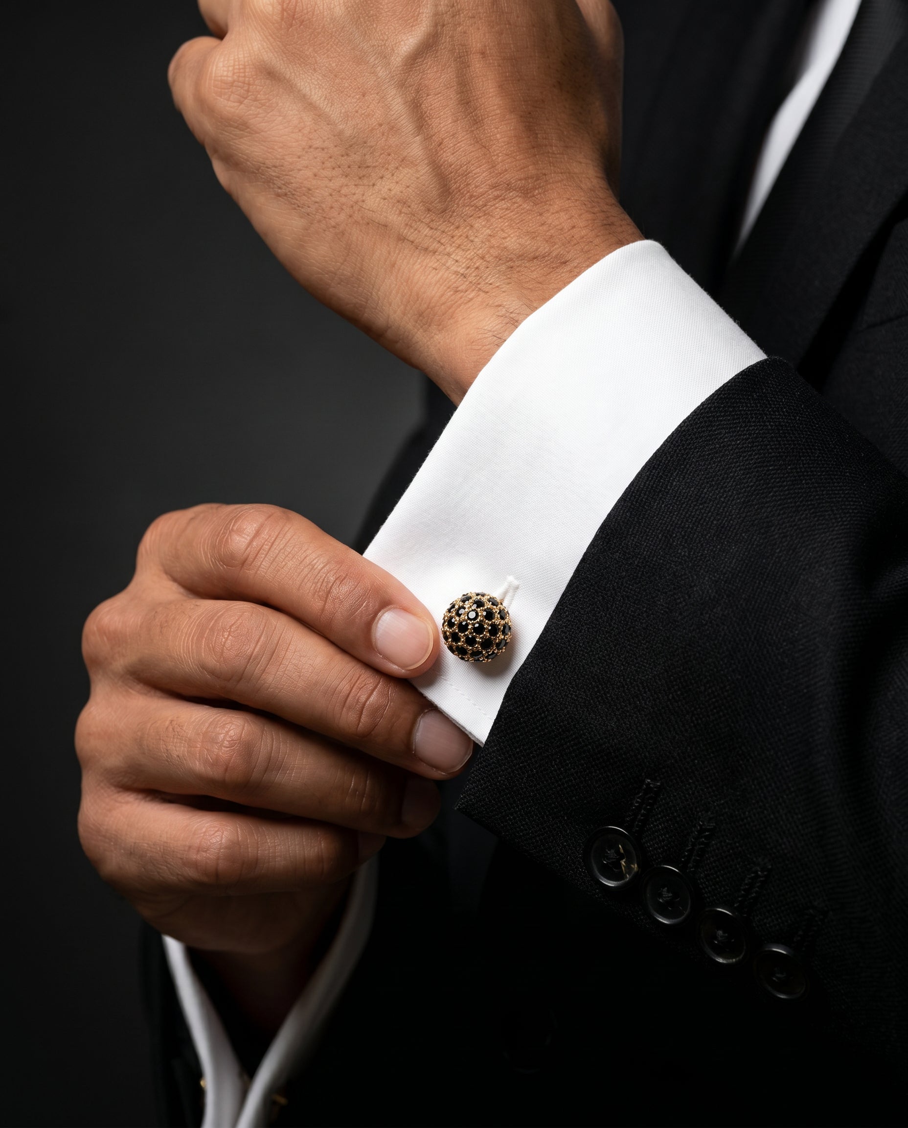 Black Gemstone-Style Sphere Cufflinks by Tivaaro