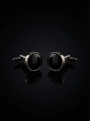 Black Textured Stone Cufflinks Tivaaro