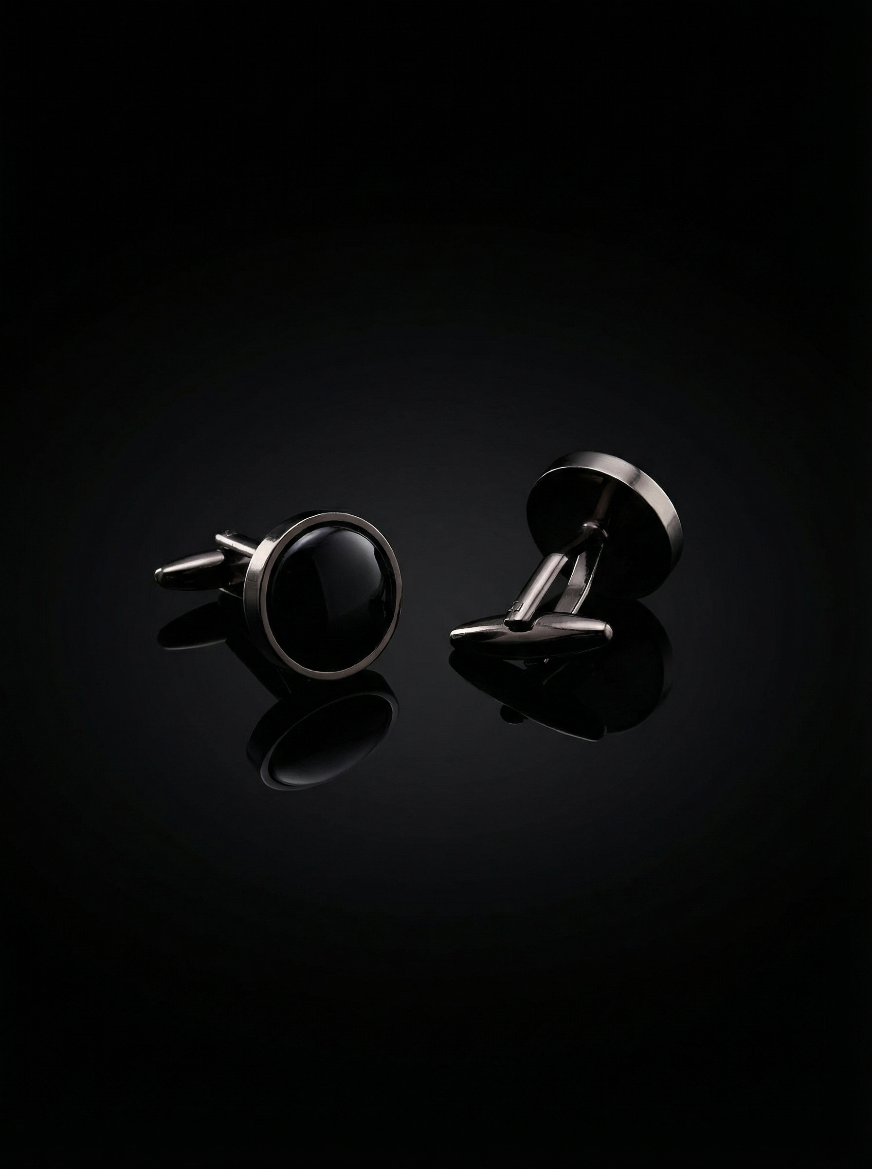 Black Textured Stone Cufflinks Tivaaro