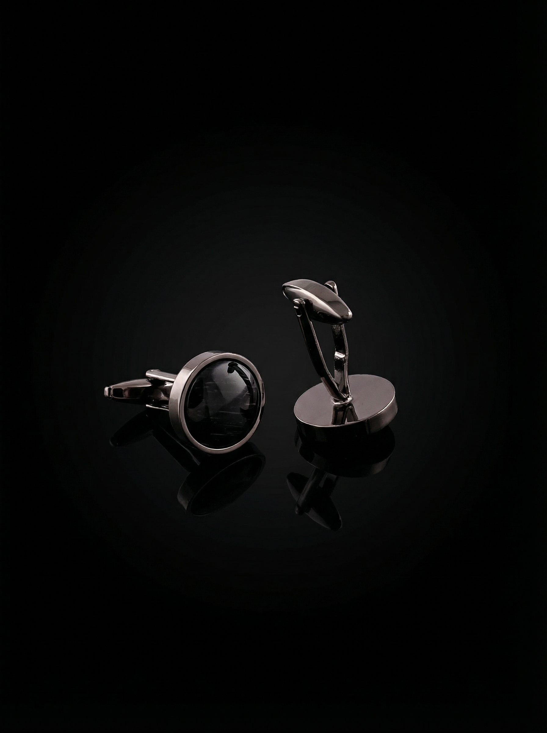 Black Textured Stone Cufflinks Tivaaro