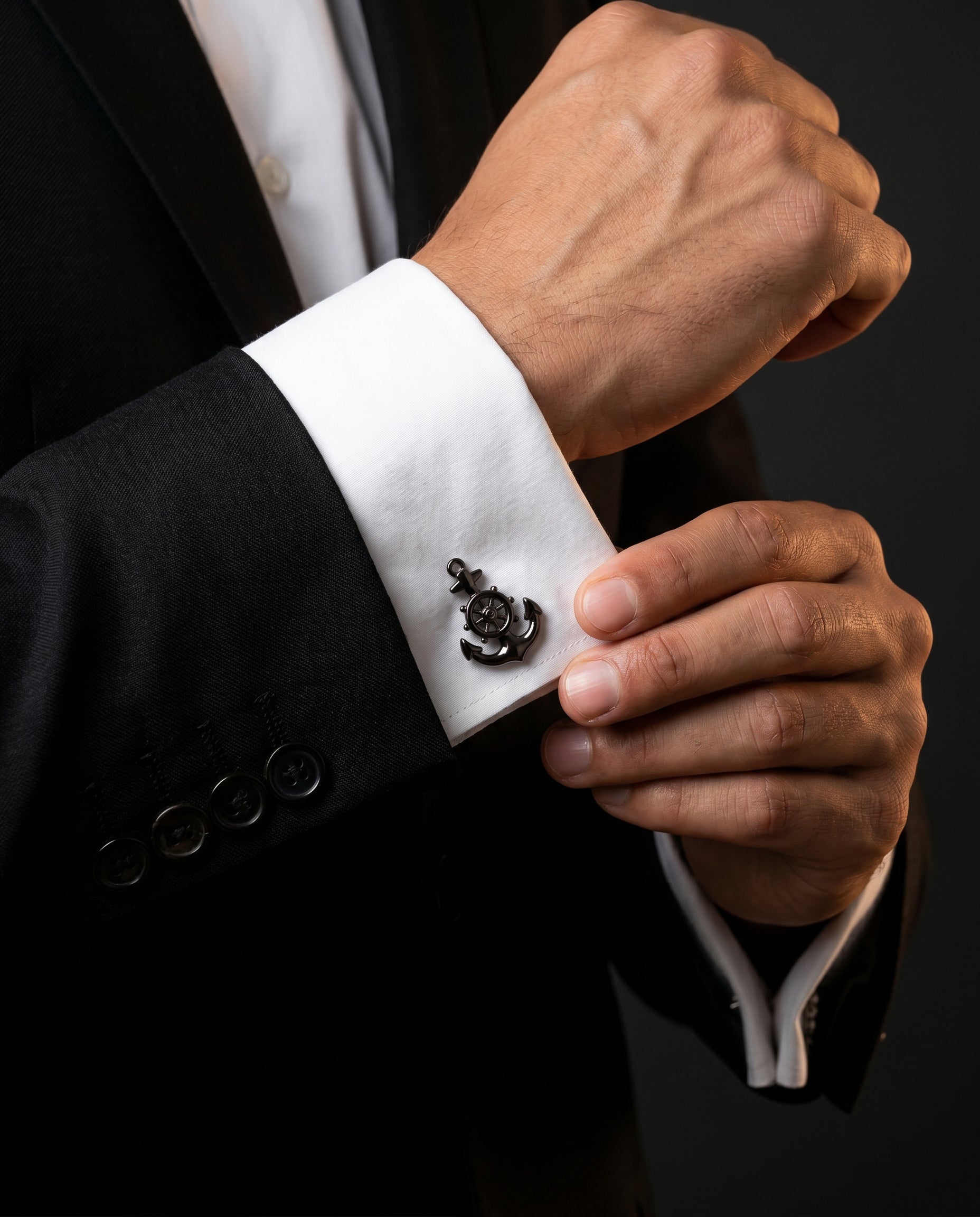 Black Wheel Anchor Cufflinks by Tivaaro