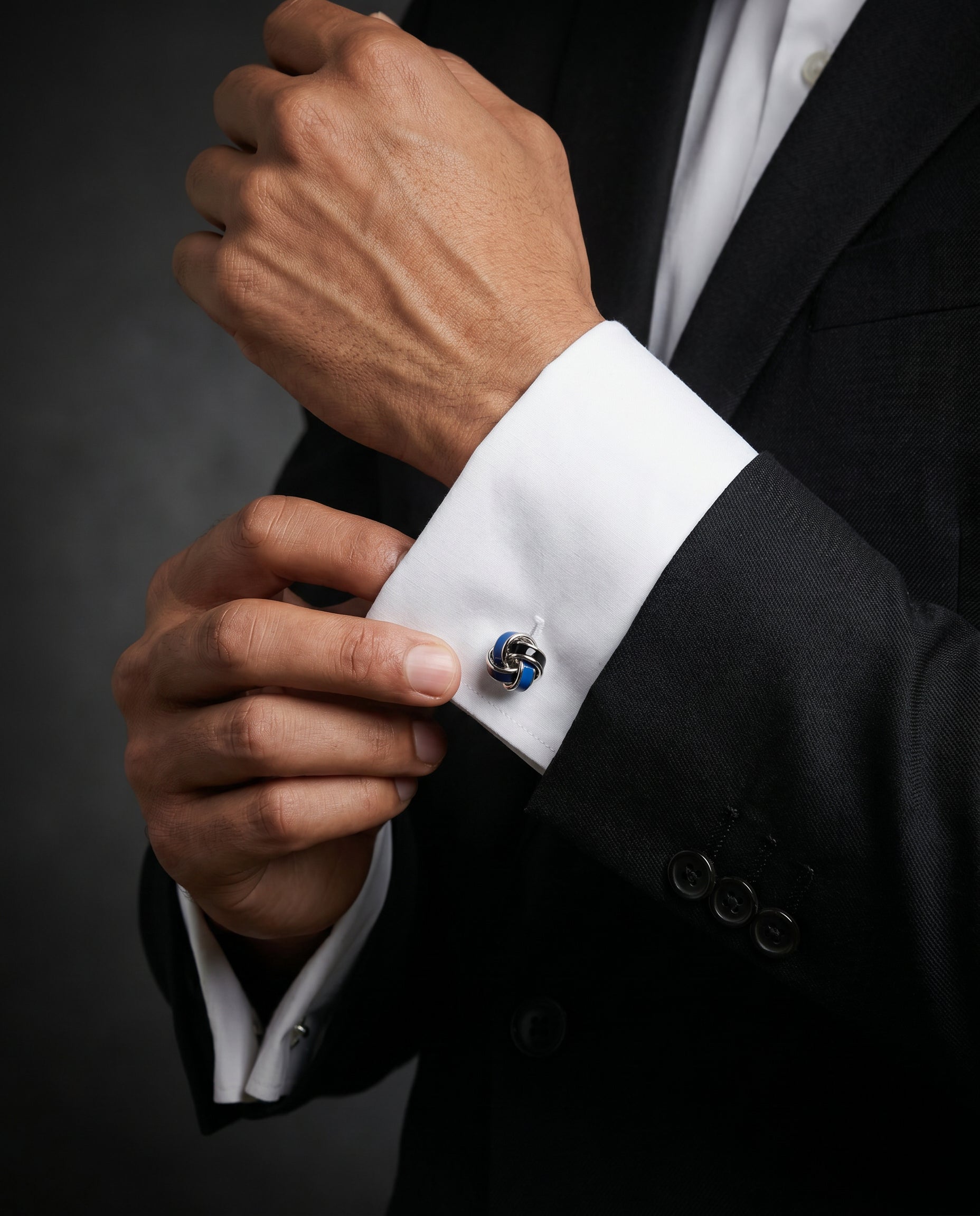 Blue and Black Knot Cufflinks by Tivaaro